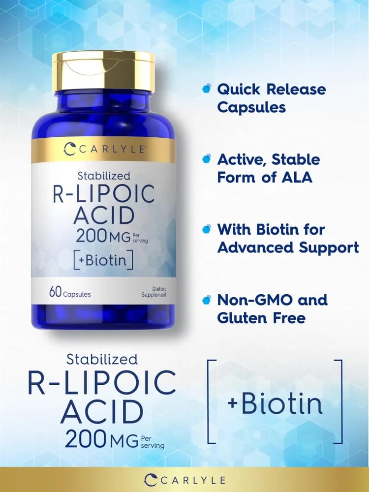 Foto 4 pulgar | Suplemento de Ácido R-lipoico Carlyle 200 Mg | 60 Cápsulas con Biotina - Venta Internacional