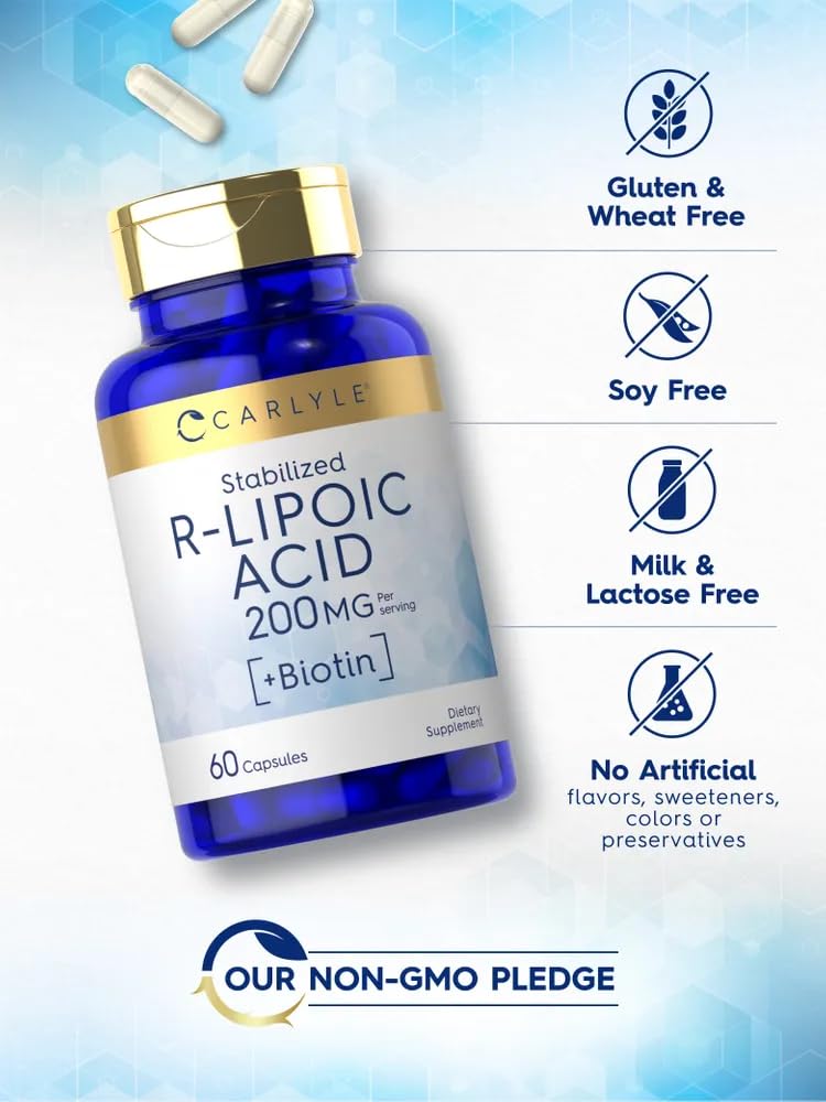 Foto 5 pulgar | Suplemento de Ácido R-lipoico Carlyle 200 Mg | 60 Cápsulas con Biotina - Venta Internacional
