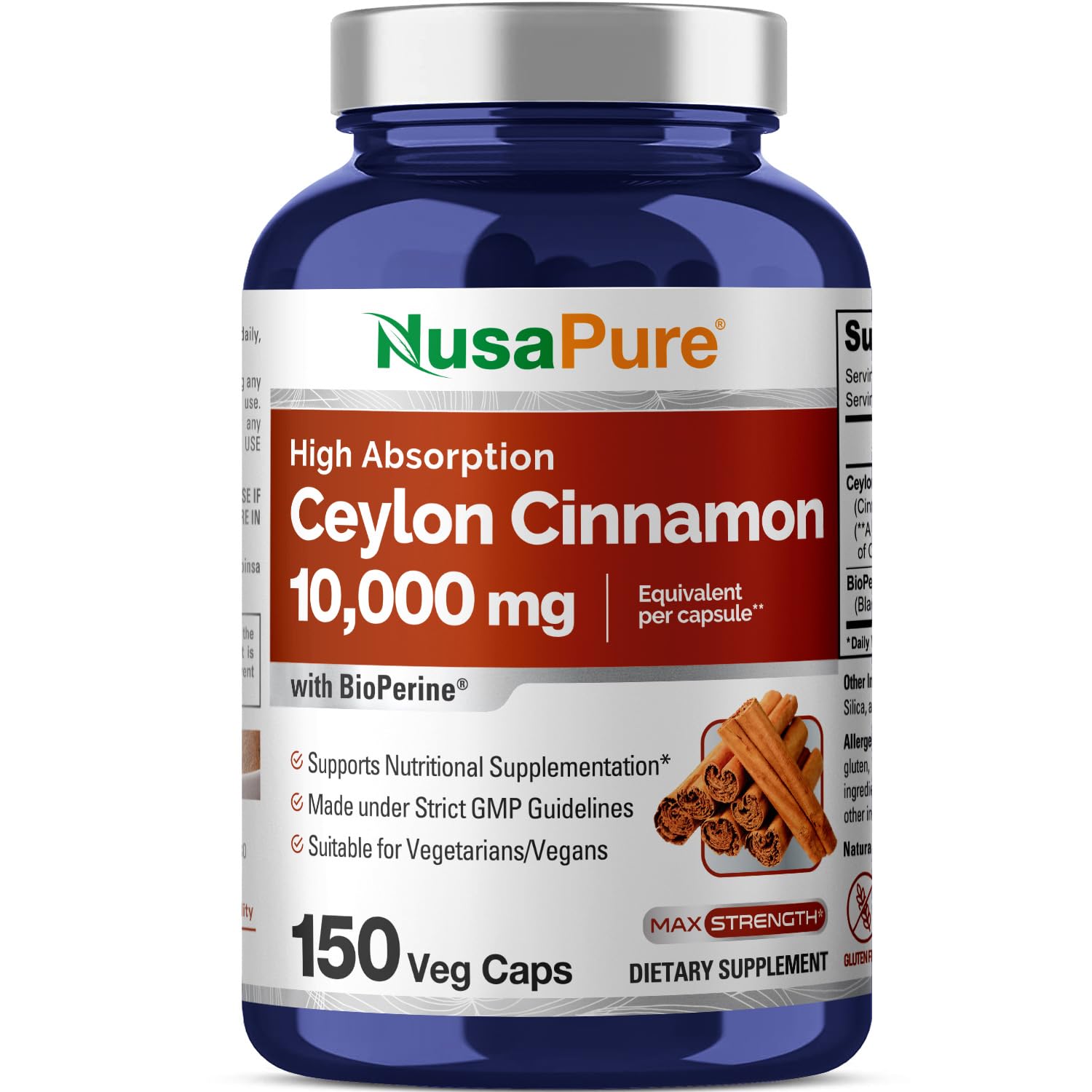 Foto 2 pulgar | Suplemento Nusapure de Canela de Ceilán 10,000 mg 150 Cápsulas - Venta Internacional