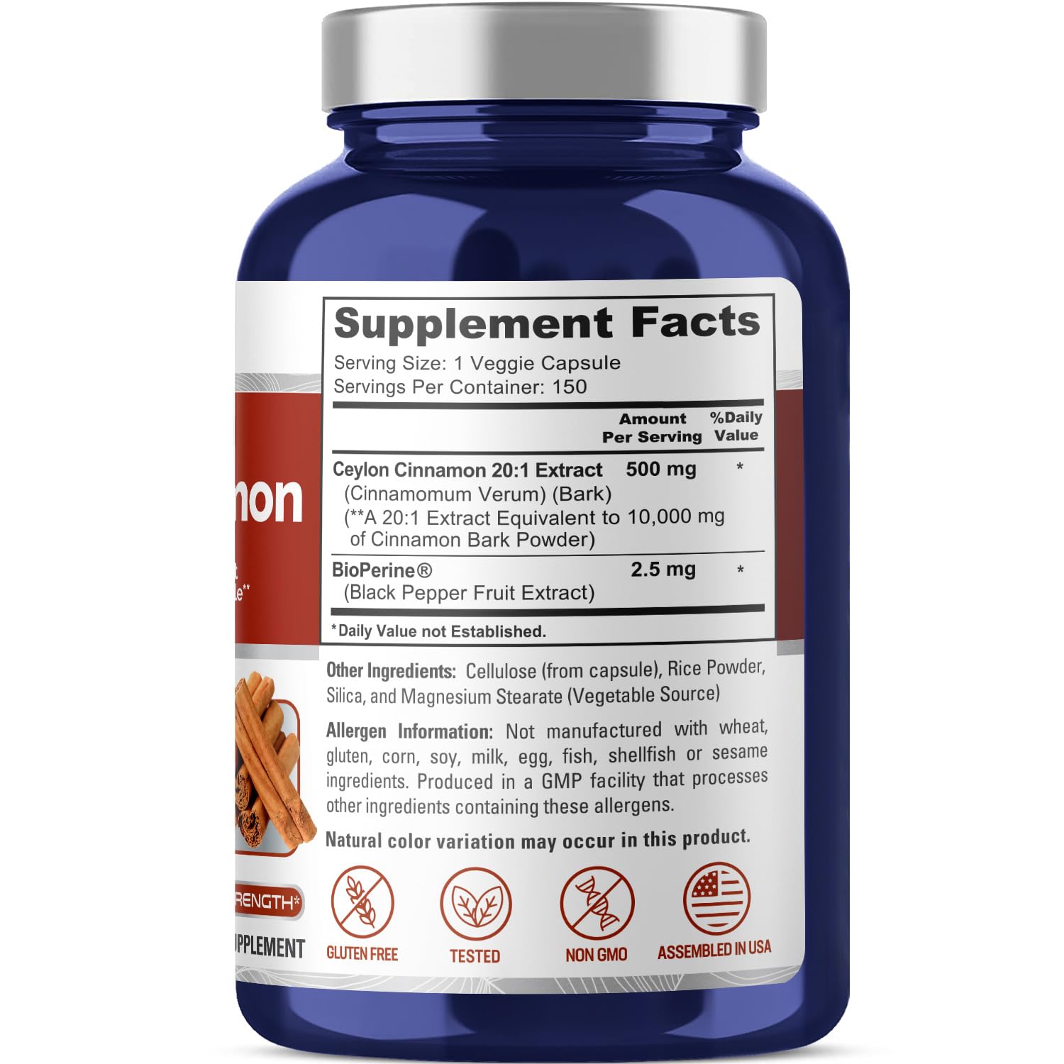 Foto 3 pulgar | Suplemento Nusapure de Canela de Ceilán 10,000 mg 150 Cápsulas - Venta Internacional