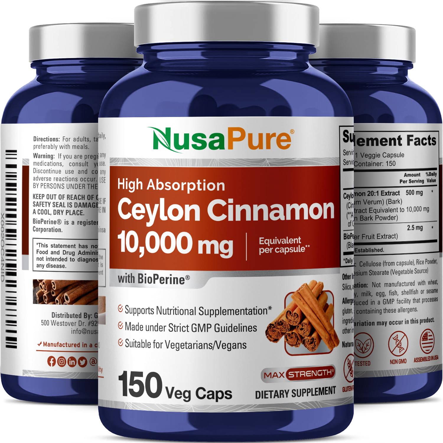 Foto 5 pulgar | Suplemento Nusapure de Canela de Ceilán 10,000 mg 150 Cápsulas - Venta Internacional