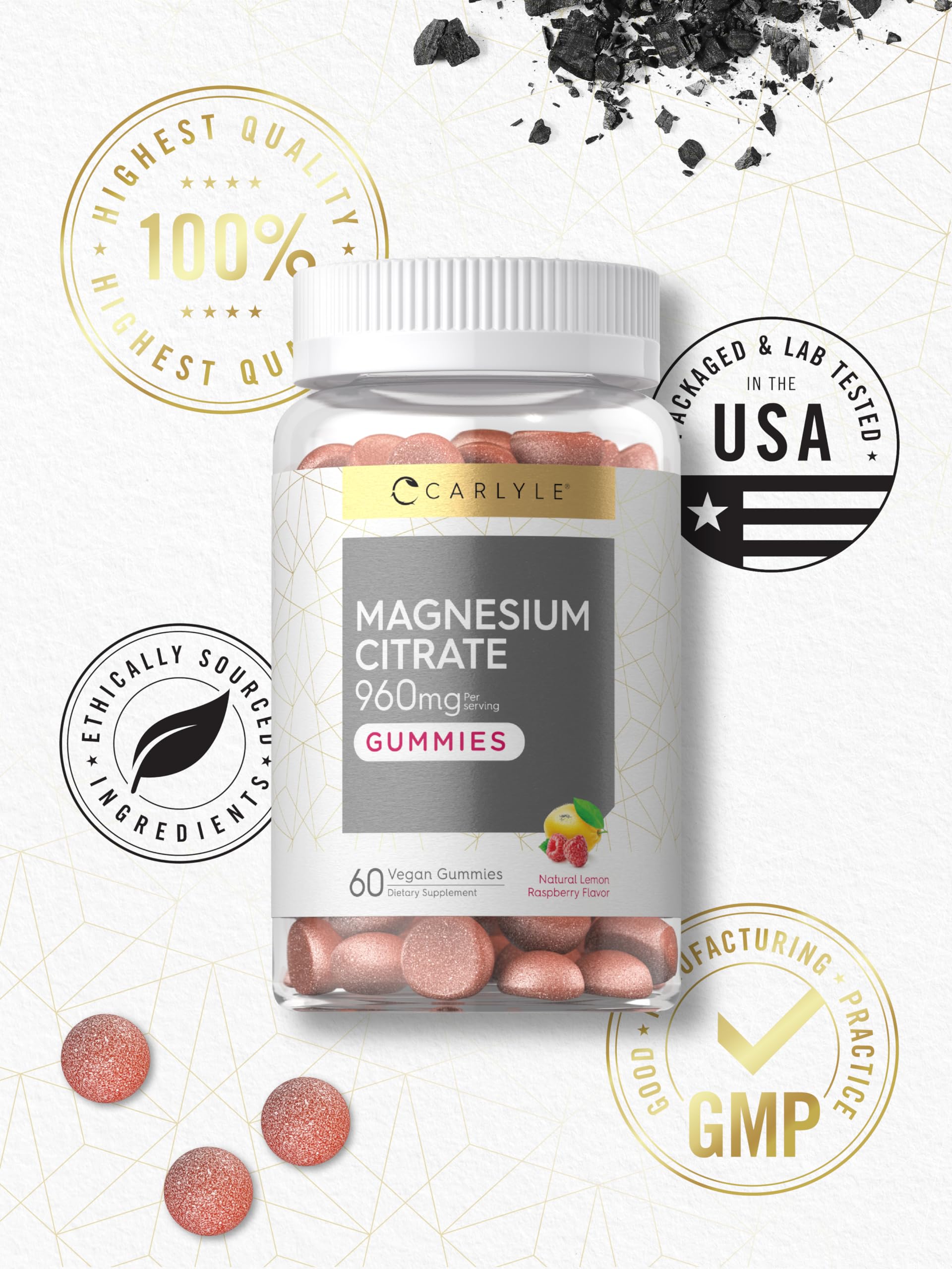 Foto 7 pulgar | Suplemento Carlyle en Gomitas De Citrato De Magnesio 960 Mg, 60% Veganas - Venta Internacional