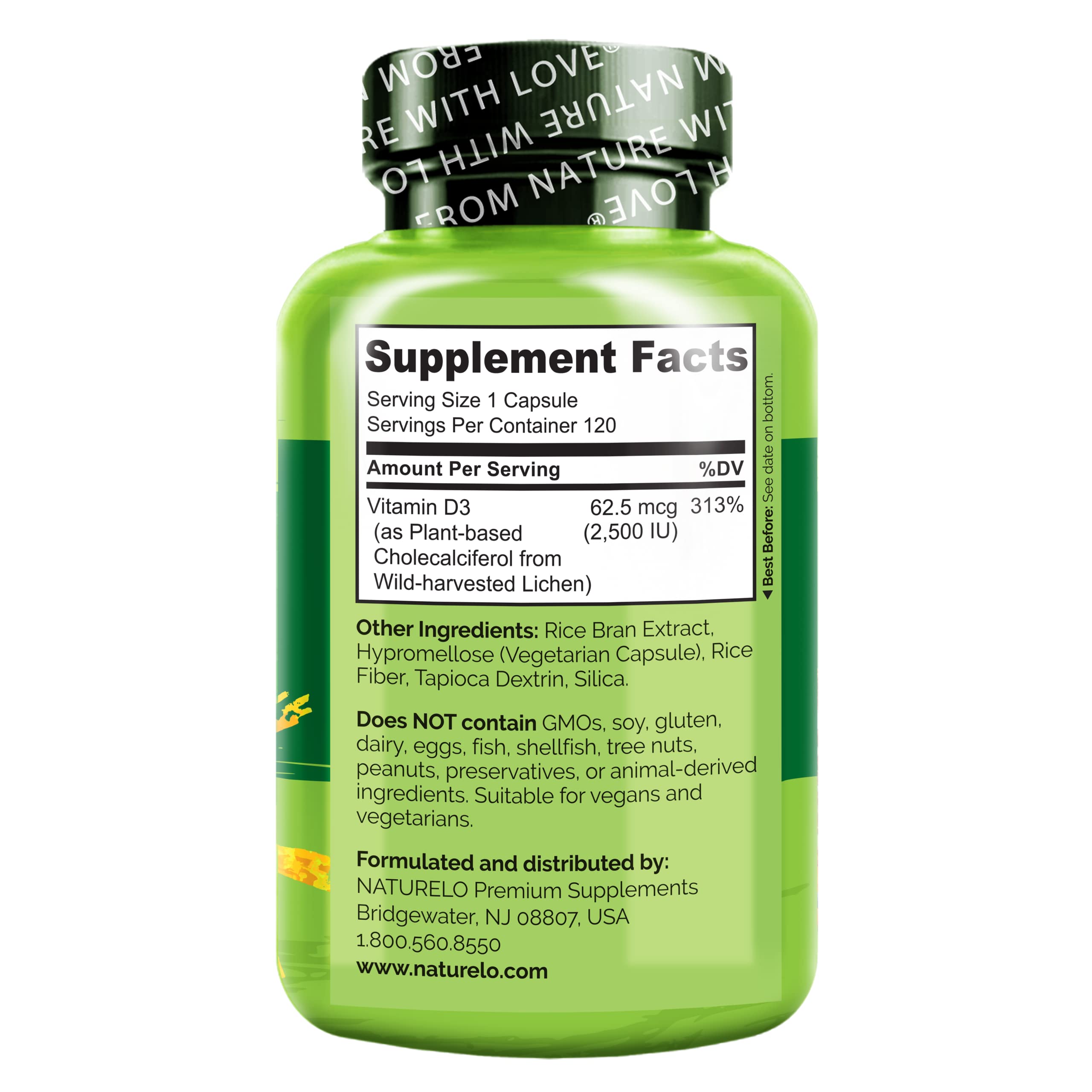 Foto 4 pulgar | Suplemento Naturelo Vitamina D3 2500 Ui a Base de Plantas 120 Cápsulas - Venta Internacional