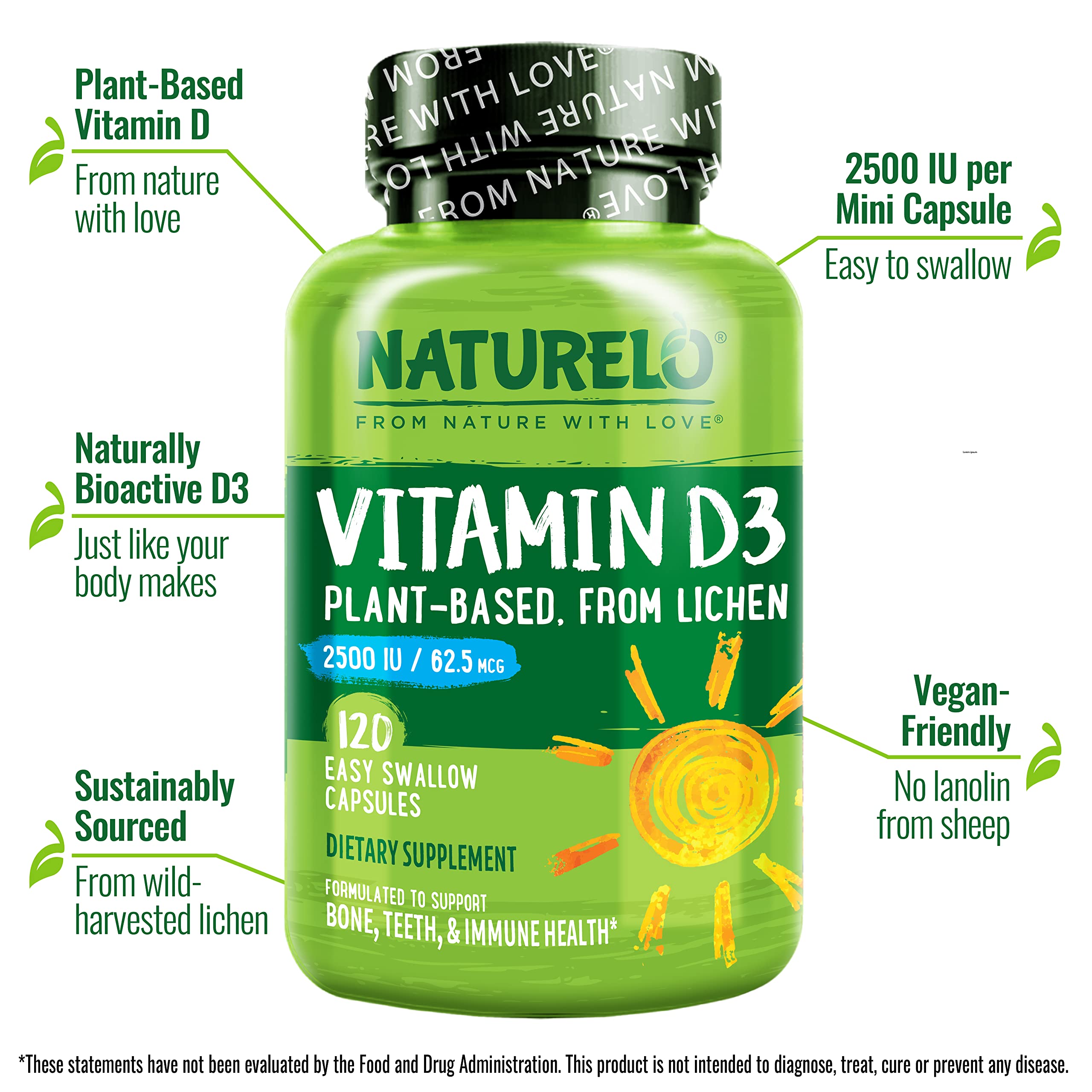 Foto 5 pulgar | Suplemento Naturelo Vitamina D3 2500 Ui a Base de Plantas 120 Cápsulas - Venta Internacional