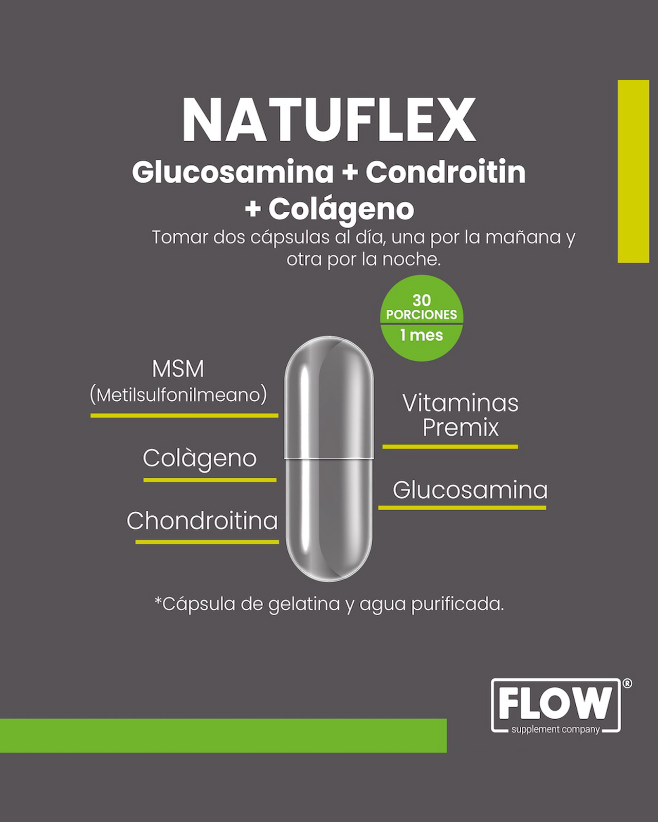 Foto 4 pulgar | Flow Vitaminas Minerales y Suplementos Natuflex con Glucosamina Condroitina y Colágeno 90 Cápsulas 500 Mg c/u