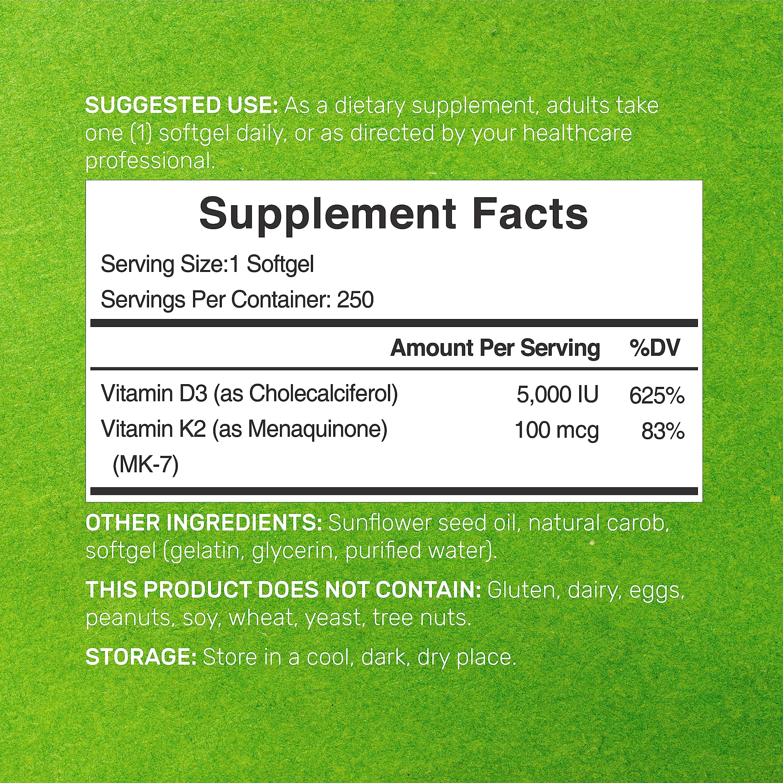 Foto 3 pulgar | Suplemento Deal Supplement Vitamina D3 K2 5000 Ui 250 Cápsulas - Venta Internacional