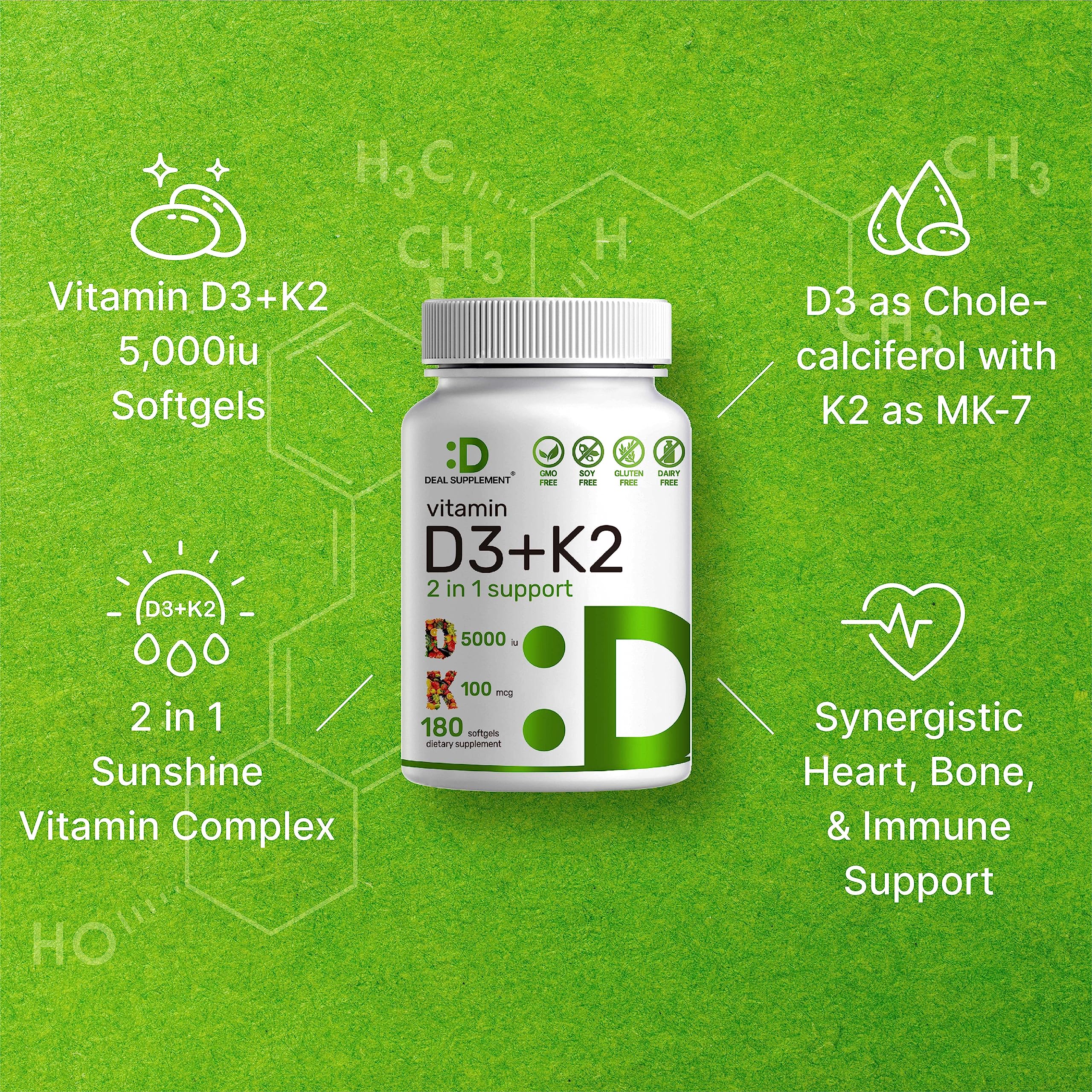 Foto 5 pulgar | Suplemento Deal Supplement Vitamina D3 K2 5000 Ui 250 Cápsulas - Venta Internacional