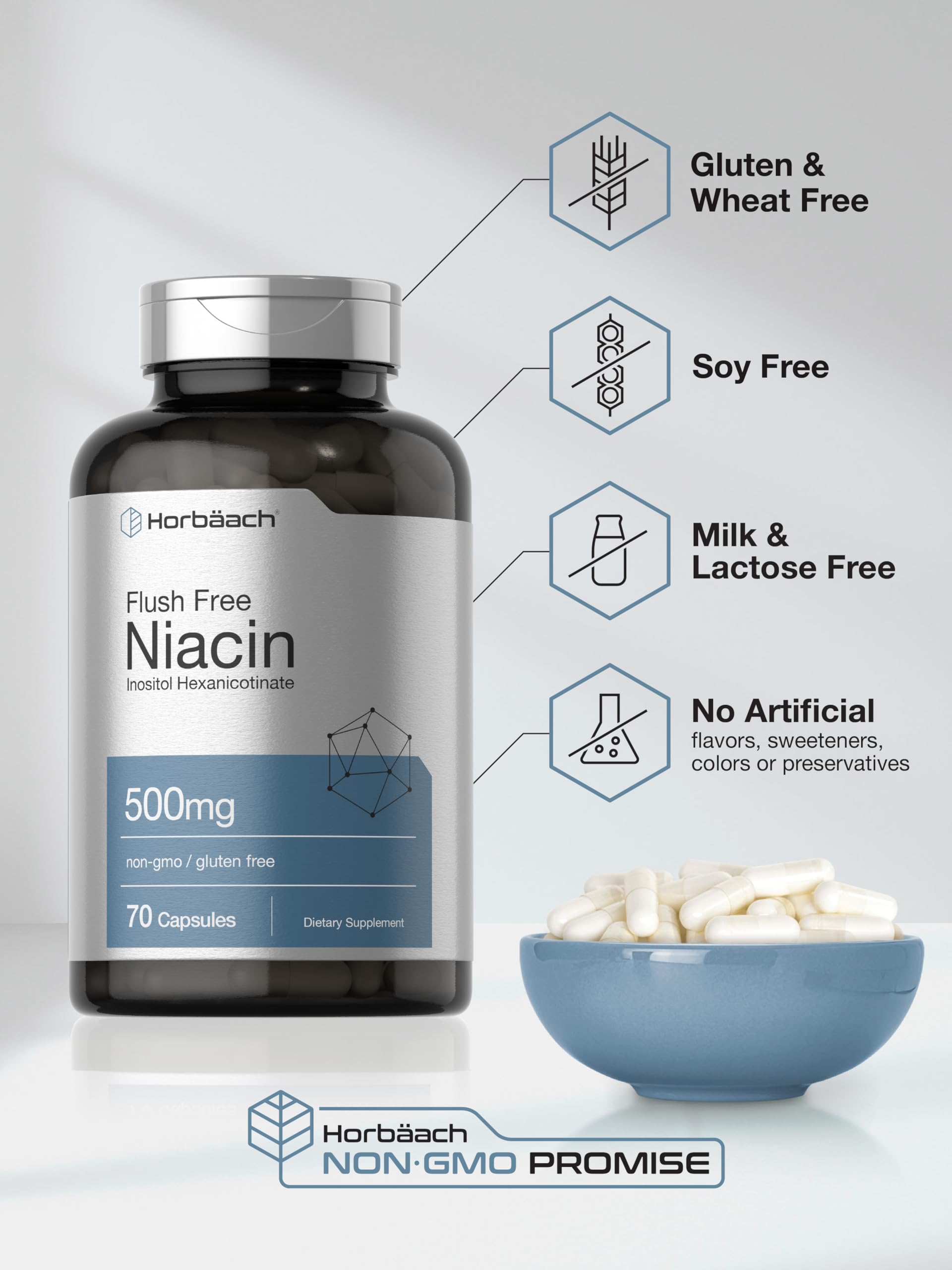 Foto 6 pulgar | Suplemento Horbaach de Niacina 500 mg 70 Cápsulas - Venta Internacional