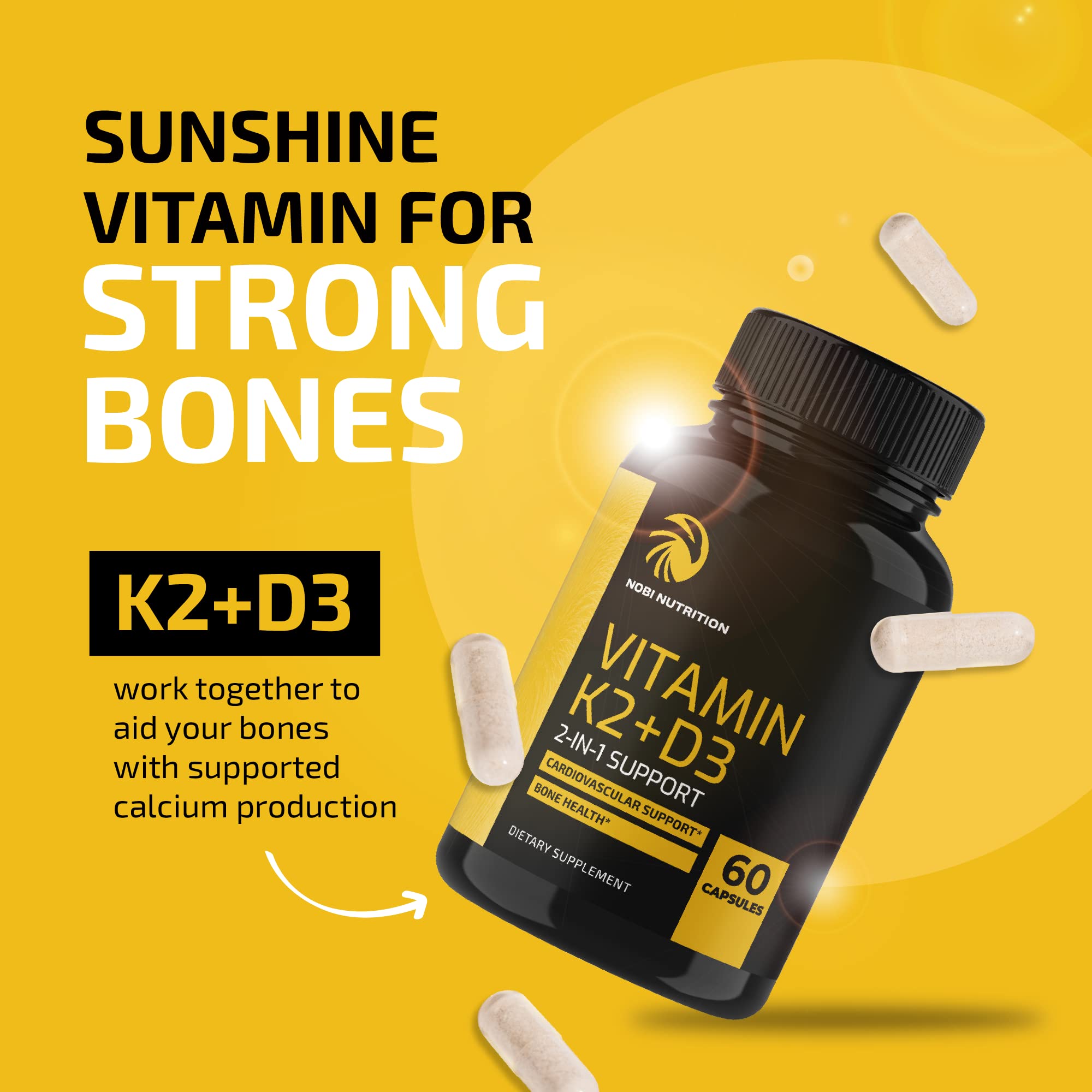 Foto 3 pulgar | Suplemento Nobi Nutrition De Vitamina D3 K2 5000 Ui 60 Cápsulas - Venta Internacional