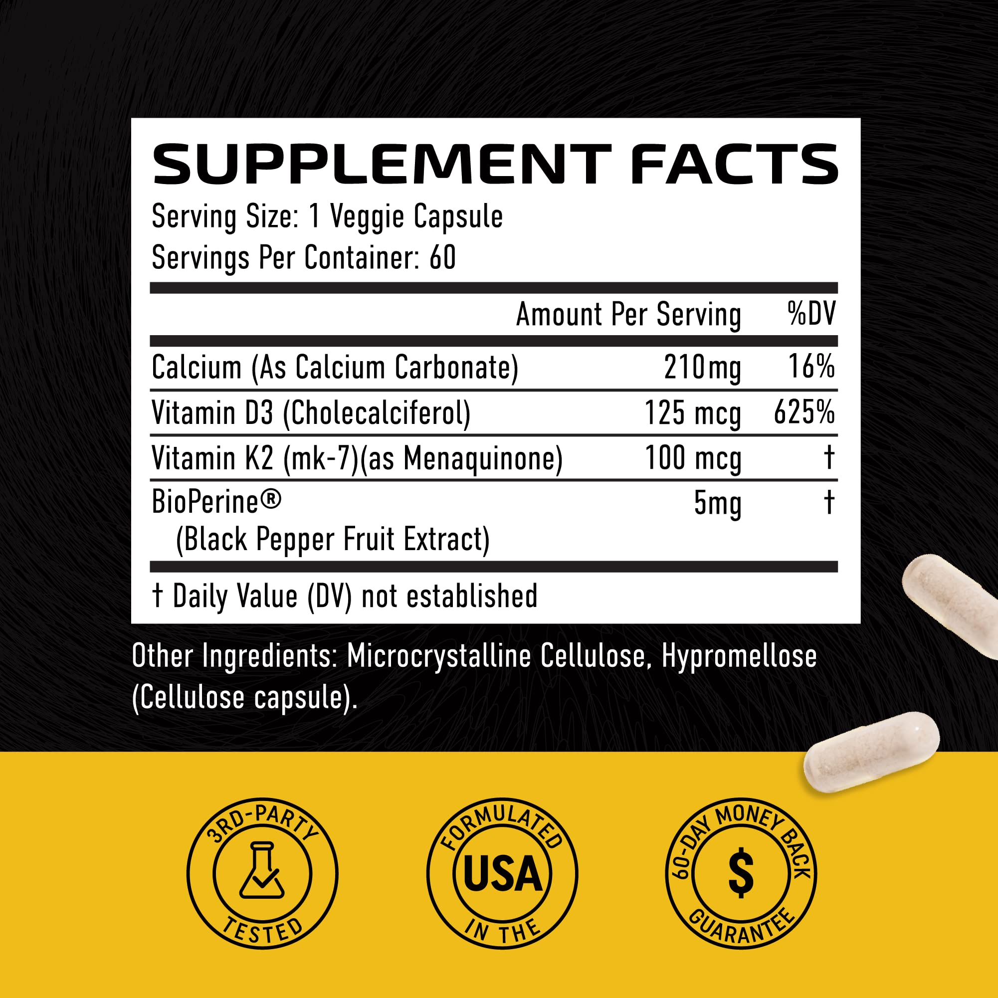 Foto 7 pulgar | Suplemento Nobi Nutrition De Vitamina D3 K2 5000 Ui 60 Cápsulas - Venta Internacional