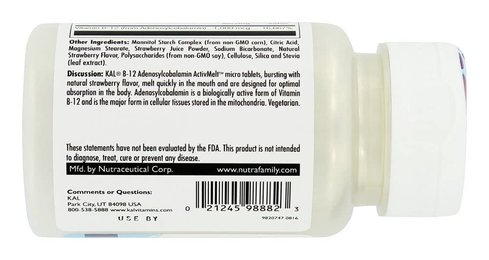 Foto 4 pulgar | Suplemento Kal B-12 de Adenosilcobalamina 1000 Mcg 90 Microcomprimidos - Venta Internacional