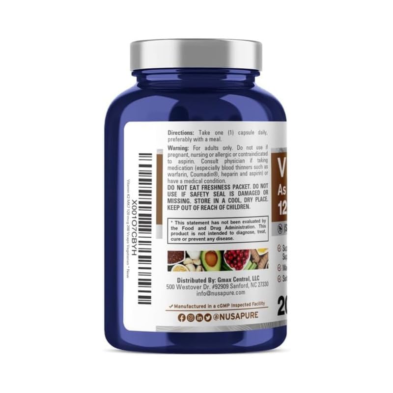 Foto 4 pulgar | Suplemento Nusapure Vitamina K2 Mk7 200 Cápsulas Vegetarianas - Venta Internacional