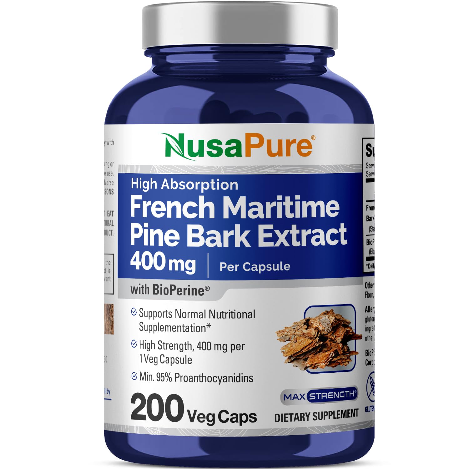 Suplemento Nusapure Extracto de Corteza de Pino Marítimo Francés 200 Cápsulas - Venta Internacional