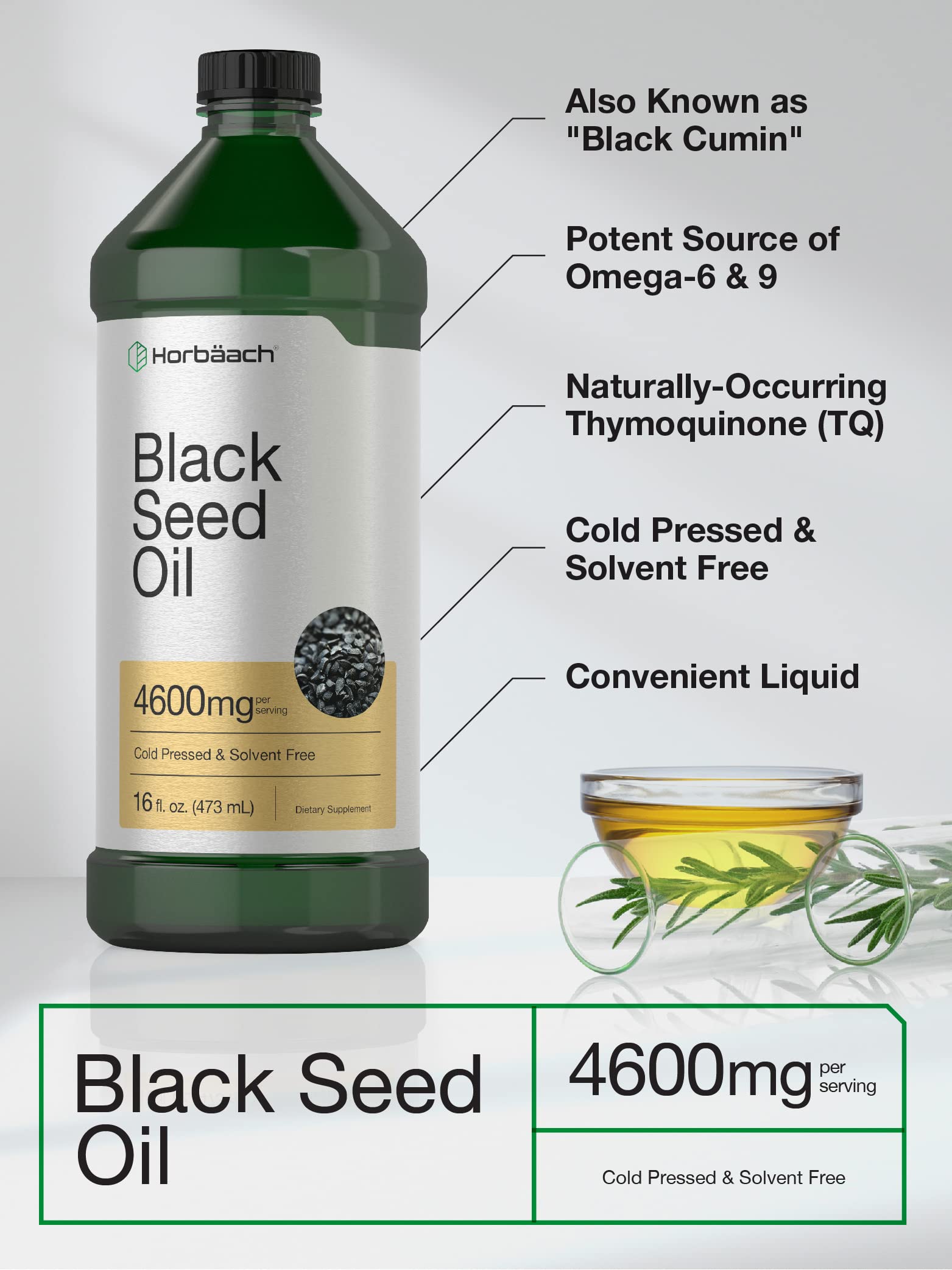Foto 4 pulgar | Suplemento de Aceite de Semilla Negra Horbäach 4600 Mg 460 Ml Prensado En Frío - Venta Internacional