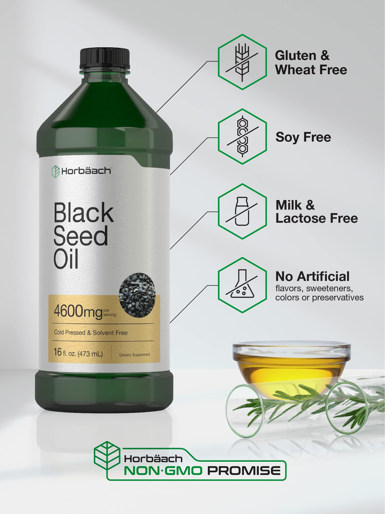 Foto 5 pulgar | Suplemento de Aceite de Semilla Negra Horbäach 4600 Mg 460 Ml Prensado En Frío - Venta Internacional