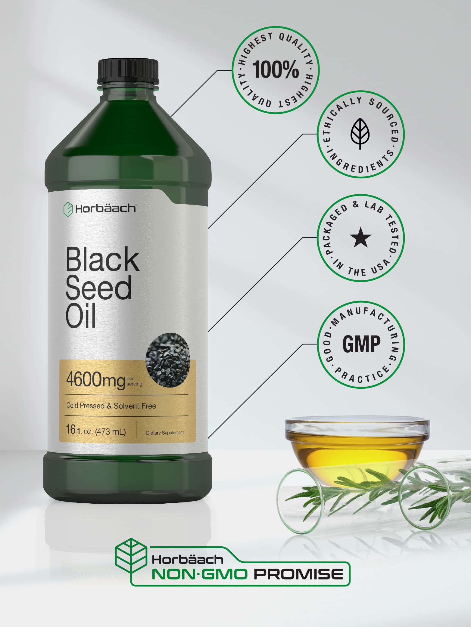 Foto 6 pulgar | Suplemento de Aceite de Semilla Negra Horbäach 4600 Mg 460 Ml Prensado En Frío - Venta Internacional