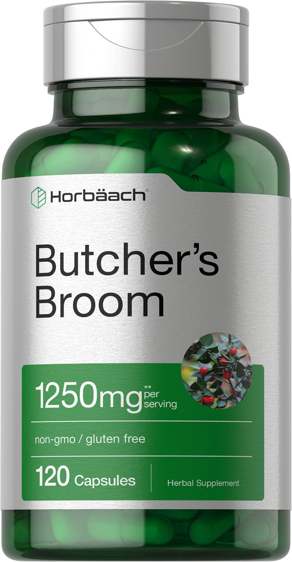 Foto 2 pulgar | Suplemento Horbaach Butcher's Broom Cápsulas de 1250 Mg 120 Unidades - Venta Internacional