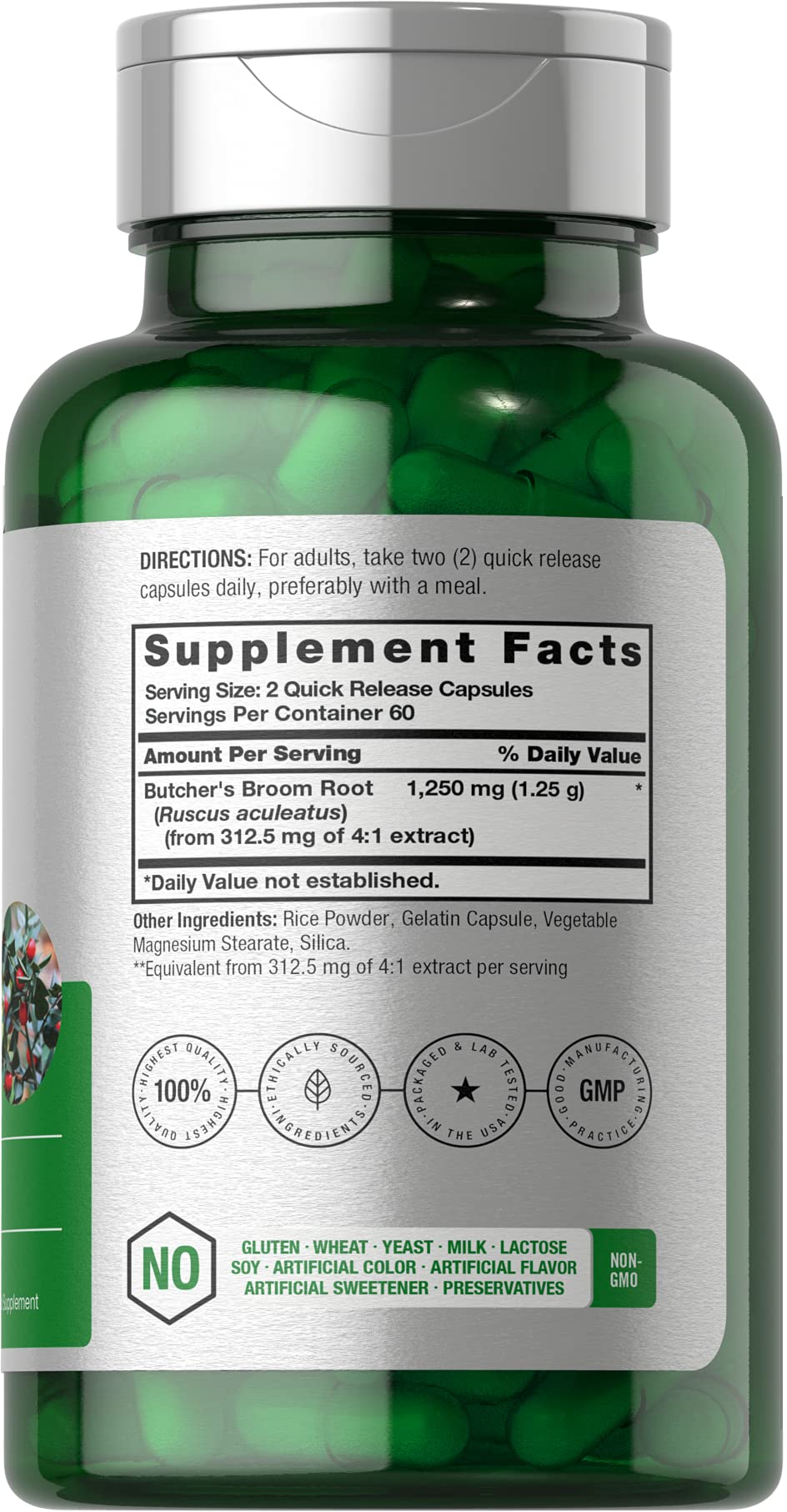 Foto 3 pulgar | Suplemento Horbaach Butcher's Broom Cápsulas de 1250 Mg 120 Unidades - Venta Internacional