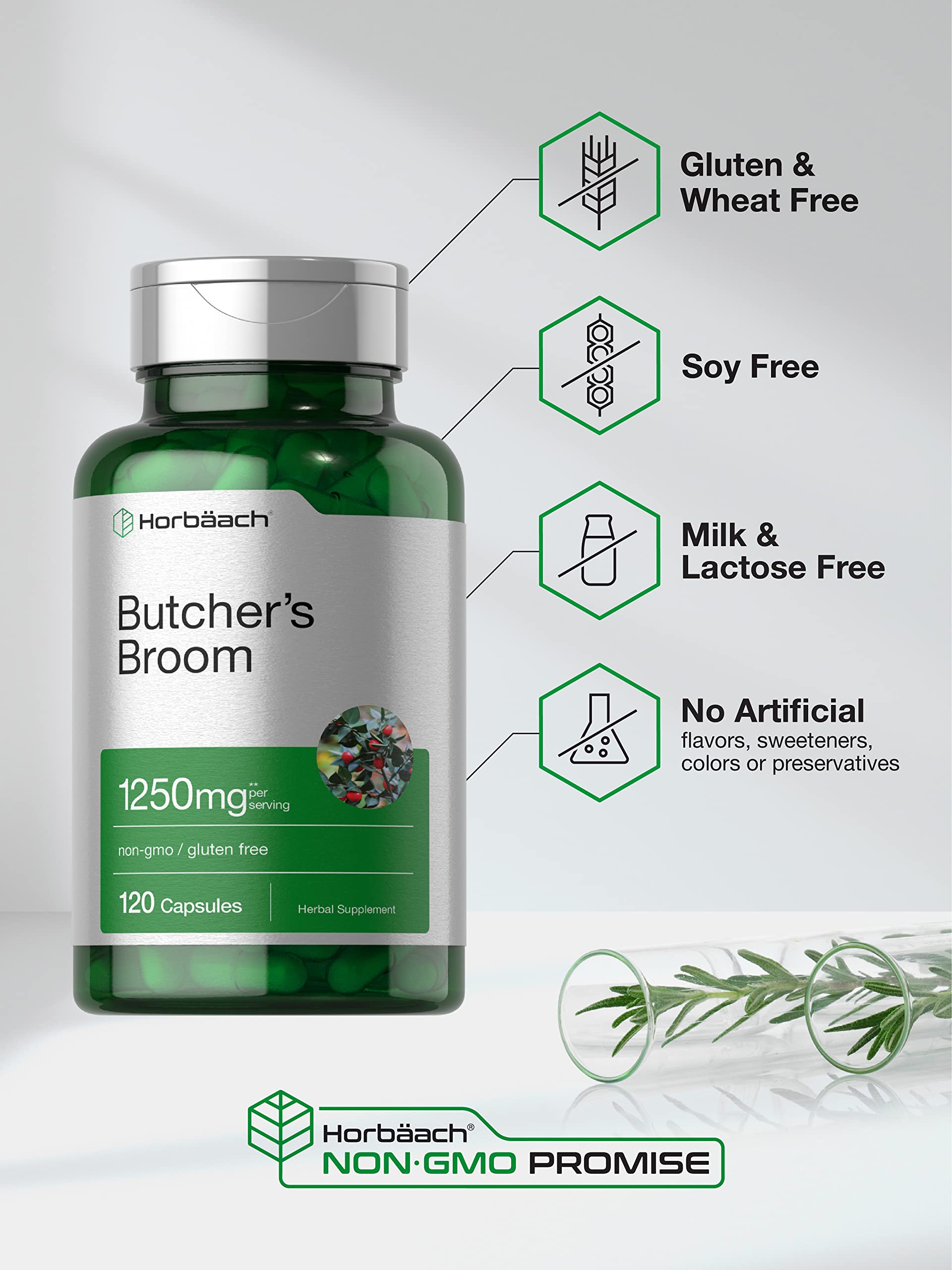 Foto 5 pulgar | Suplemento Horbaach Butcher's Broom Cápsulas de 1250 Mg 120 Unidades - Venta Internacional