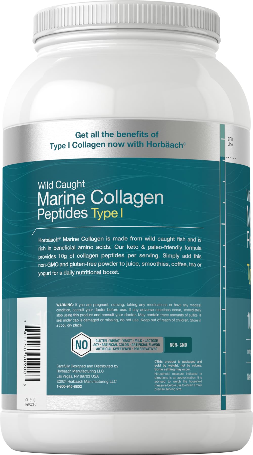 Foto 3 | Suplemento Péptidos Hidrolizados Horbaach en Polvo de Colágeno Marino 1 kg - Venta Internacional
