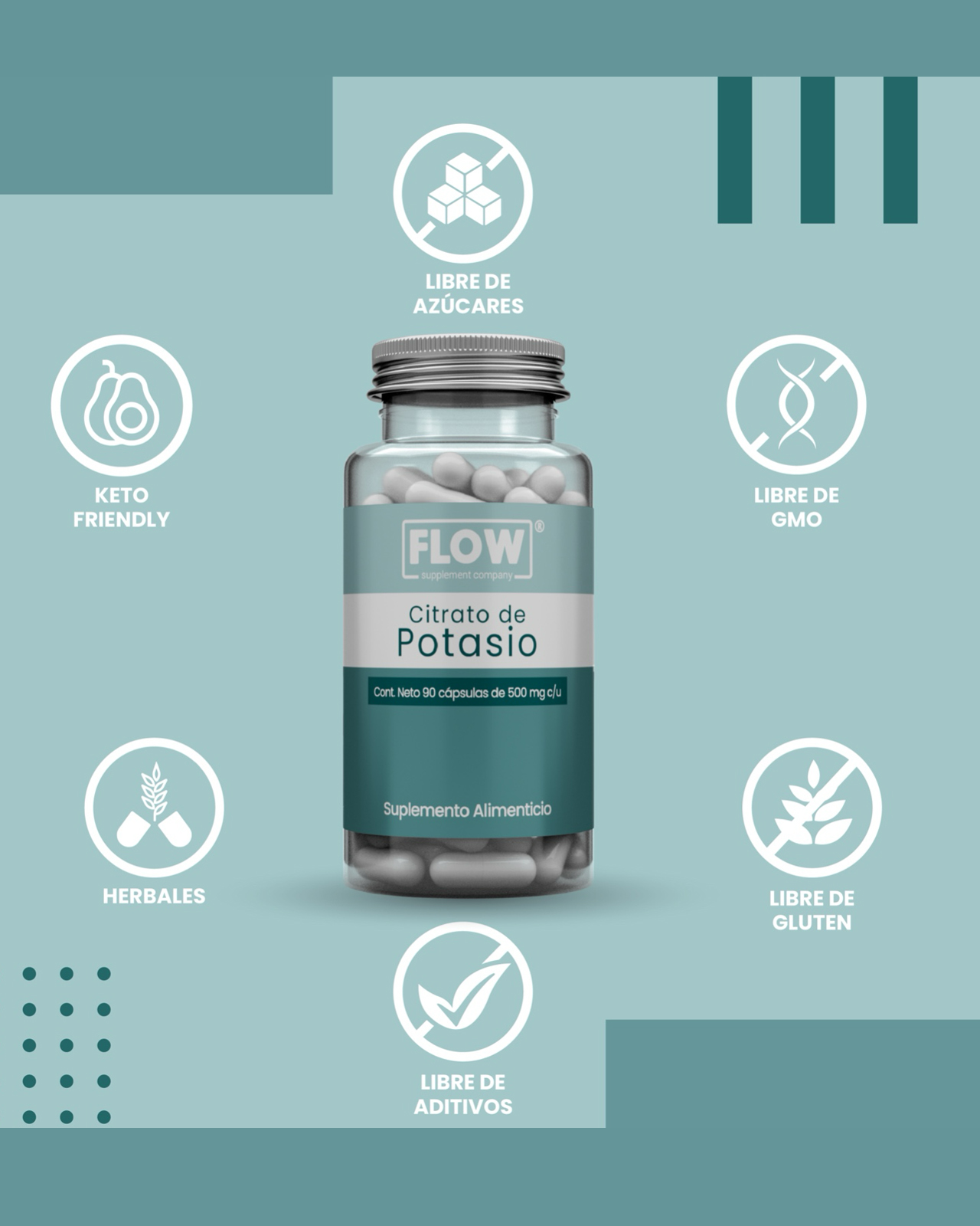 Foto 5 pulgar | Minerales Y Suplementos 3 Pack Flow Supplements - 270 Cápsulas Citrato De Potasio