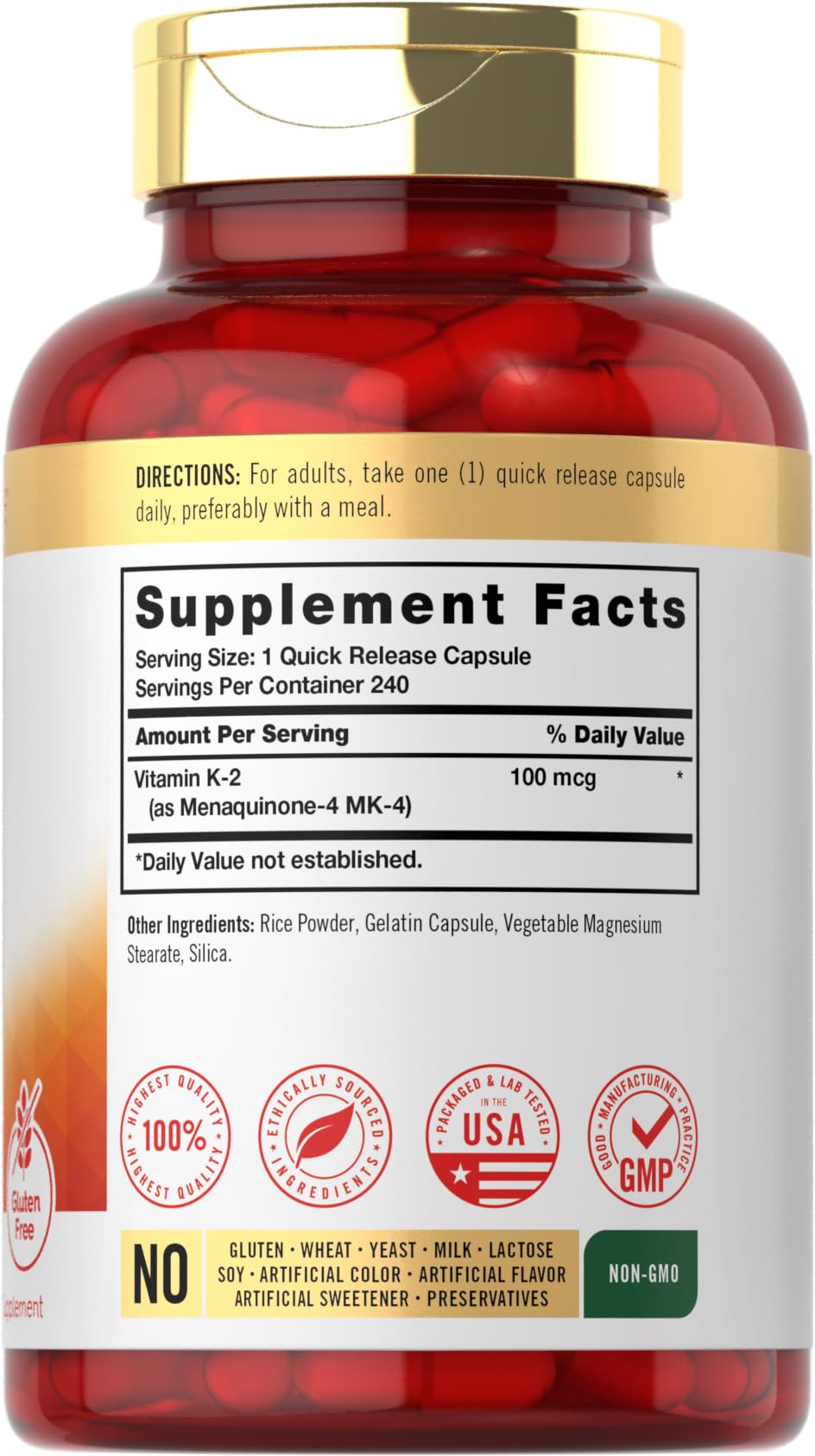Foto 3 pulgar | Suplemento Carlyle de Vitamina K2 100 Mcg Mk-4 240 Cápsulas - Venta Internacional