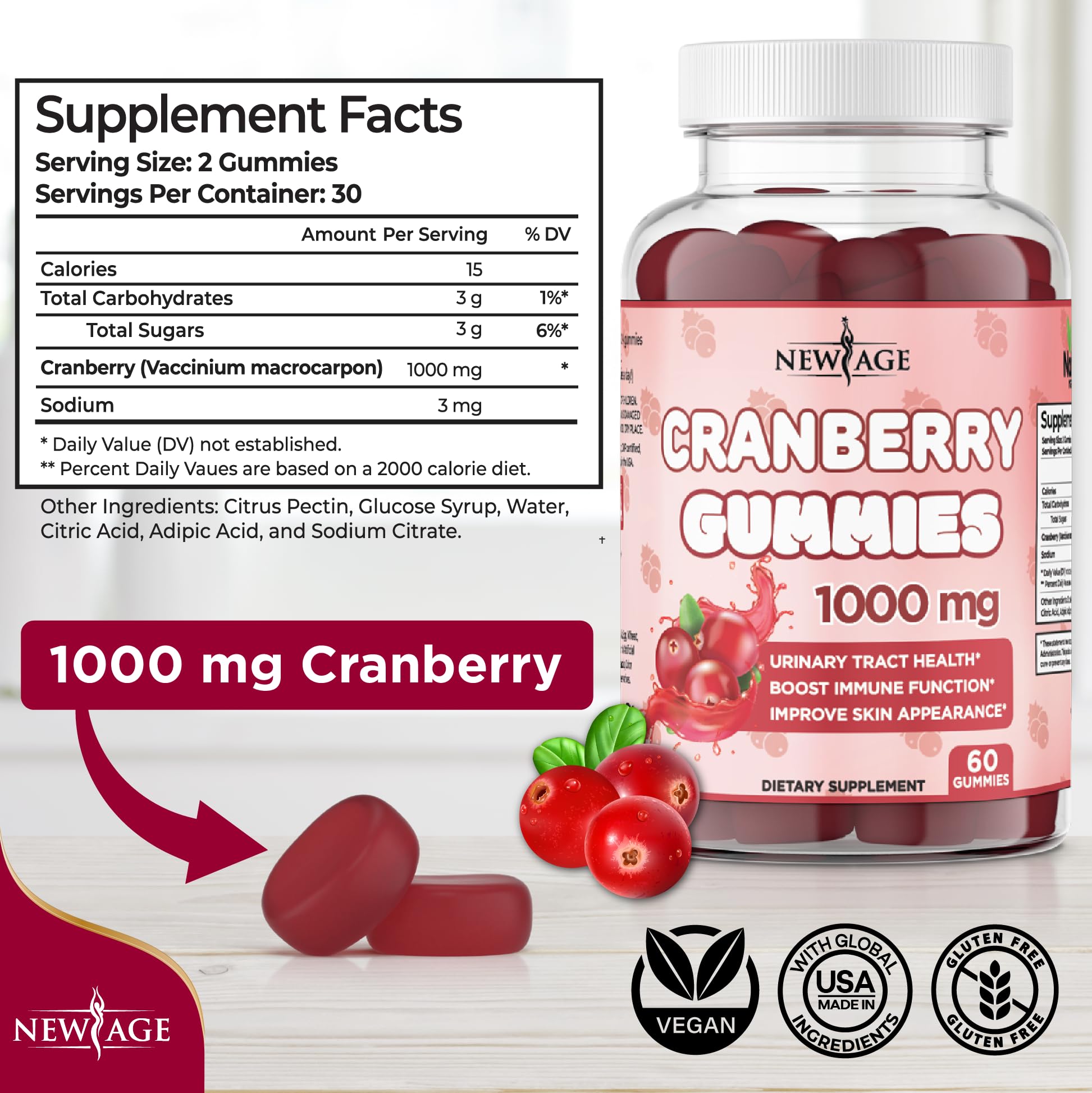 Foto 3 pulgar | Suplemento New Age Gummies de Arándano para El Tracto Urinario 1000 Mg - Venta Internacional