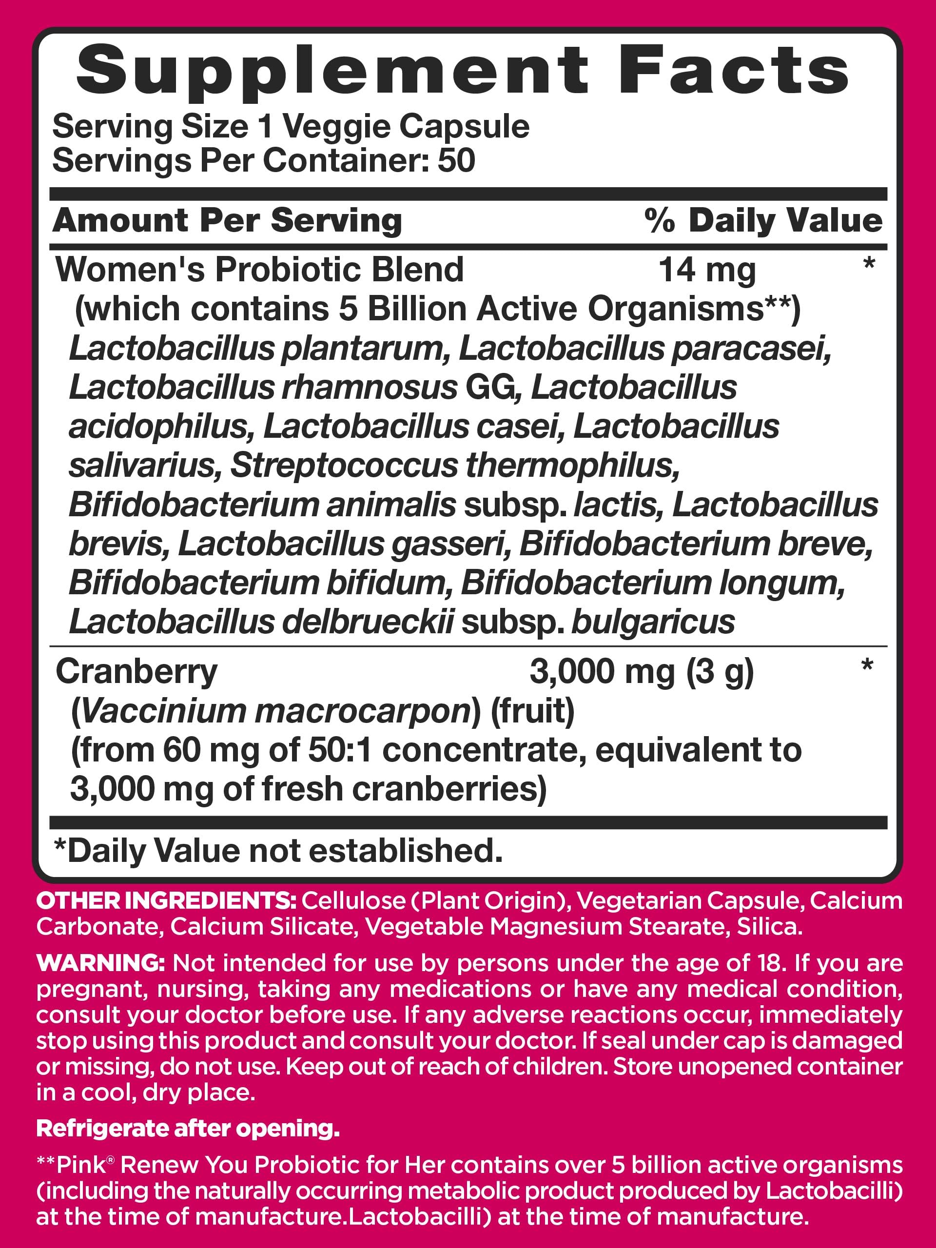 Foto 3 pulgar | Suplemento Pink Probiotics para La Salud Digestiva de la Mujer 50 Cápsulas - Venta Internacional