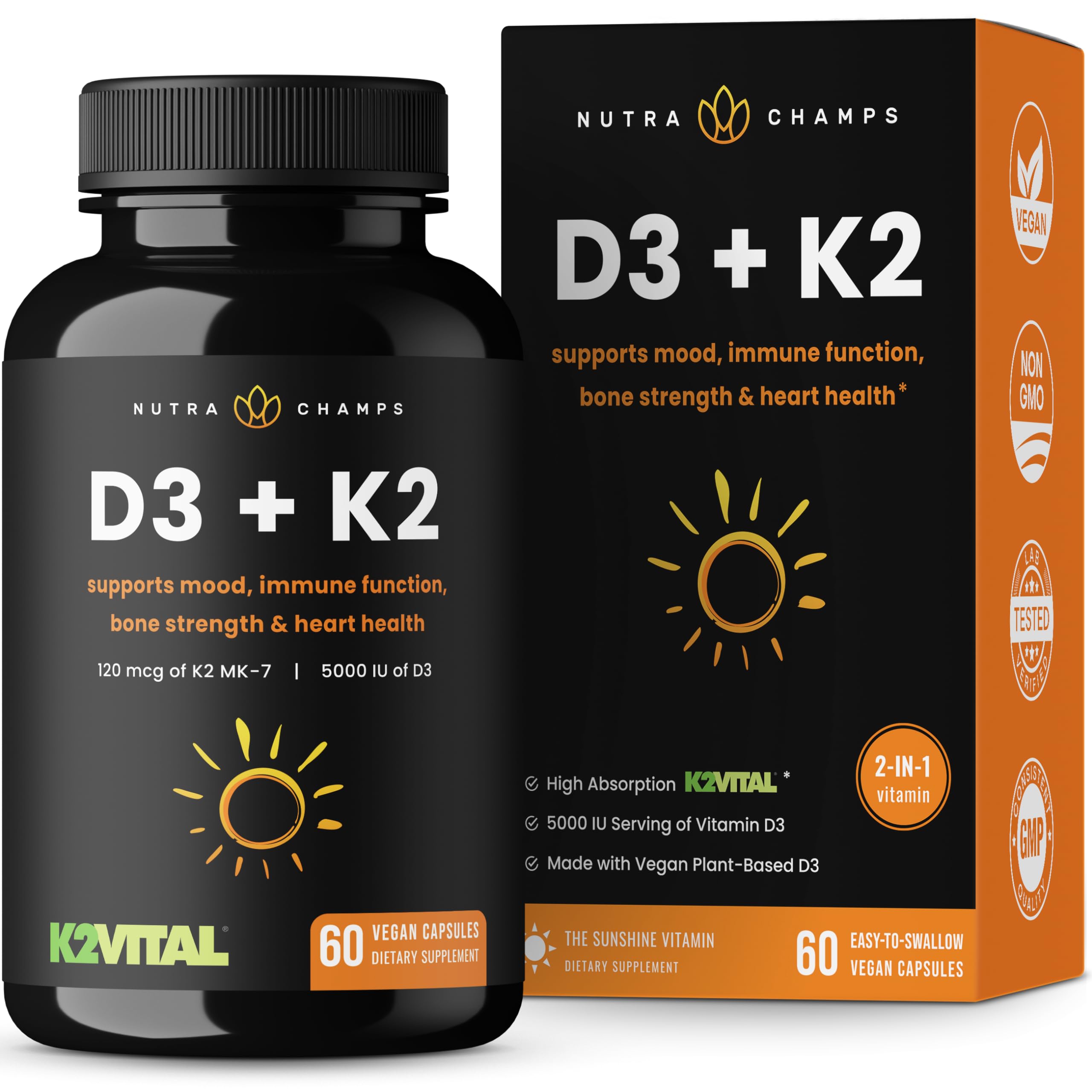 Foto 2 pulgar | Suplemento Nutrachamps D3 con K2 Mk7 5000 Ui 100 Mcg - Venta Internacional