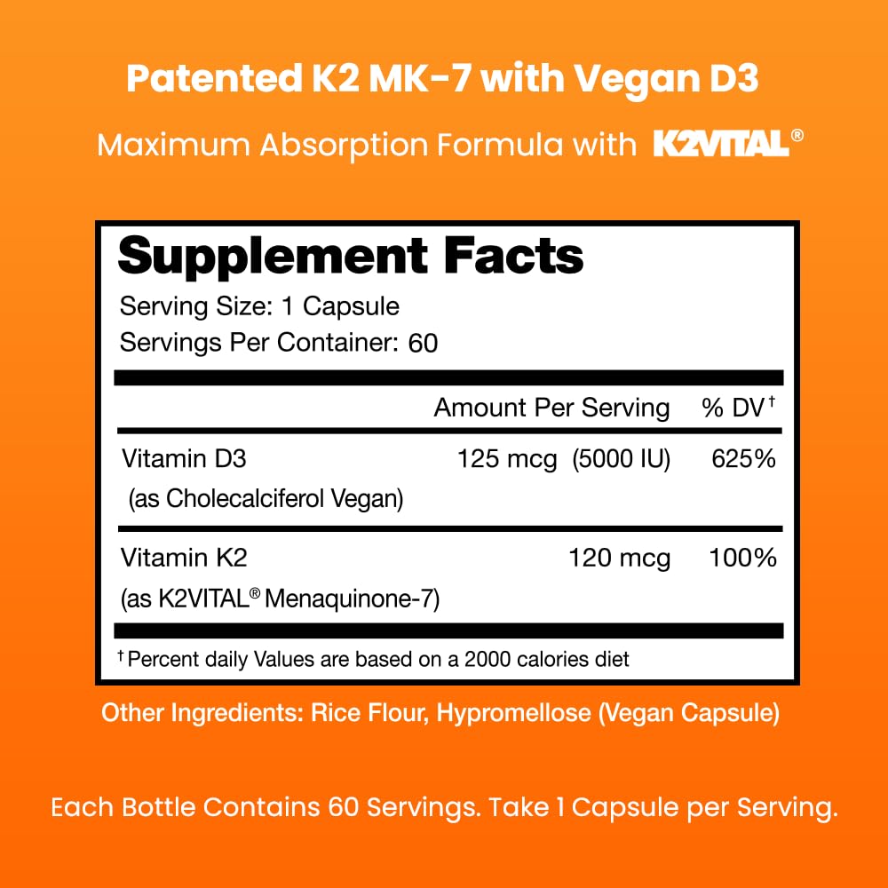 Foto 3 pulgar | Suplemento Nutrachamps D3 con K2 Mk7 5000 Ui 100 Mcg - Venta Internacional