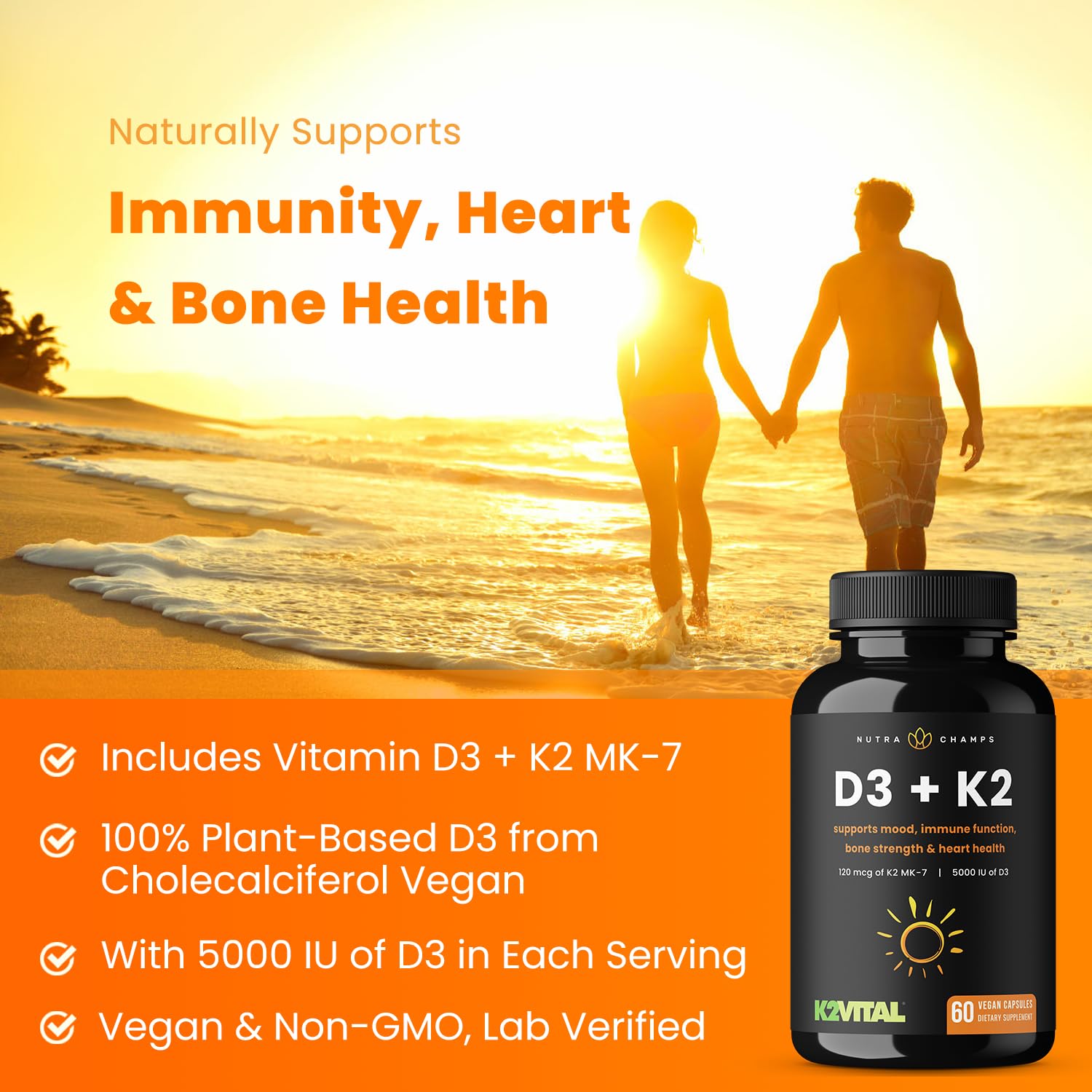 Foto 4 pulgar | Suplemento Nutrachamps D3 con K2 Mk7 5000 Ui 100 Mcg - Venta Internacional