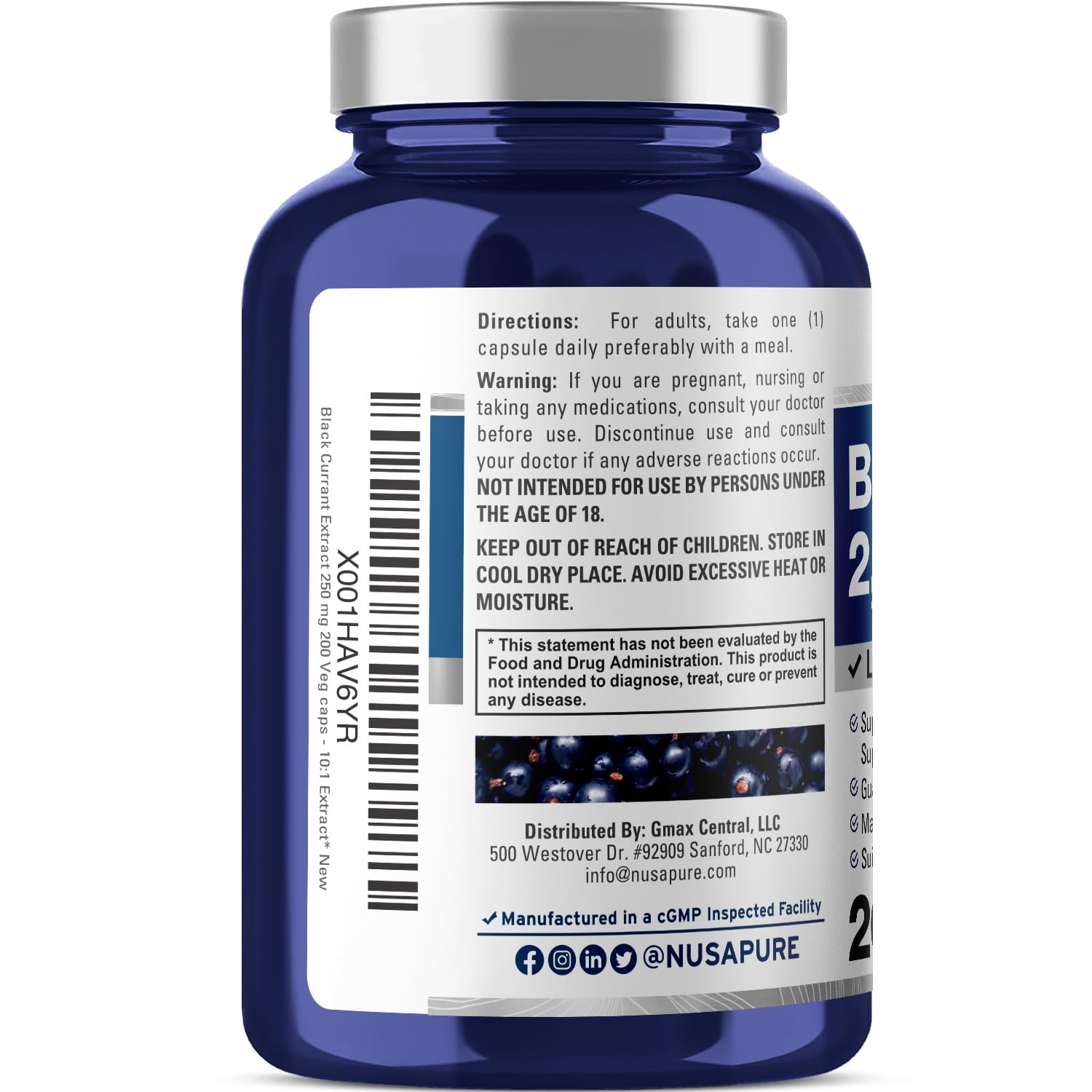 Foto 4 pulgar | Suplemento Nusapure Extracto de Grosella Negra 2500 mg 10:1 200 Cápsulas - Venta Internacional
