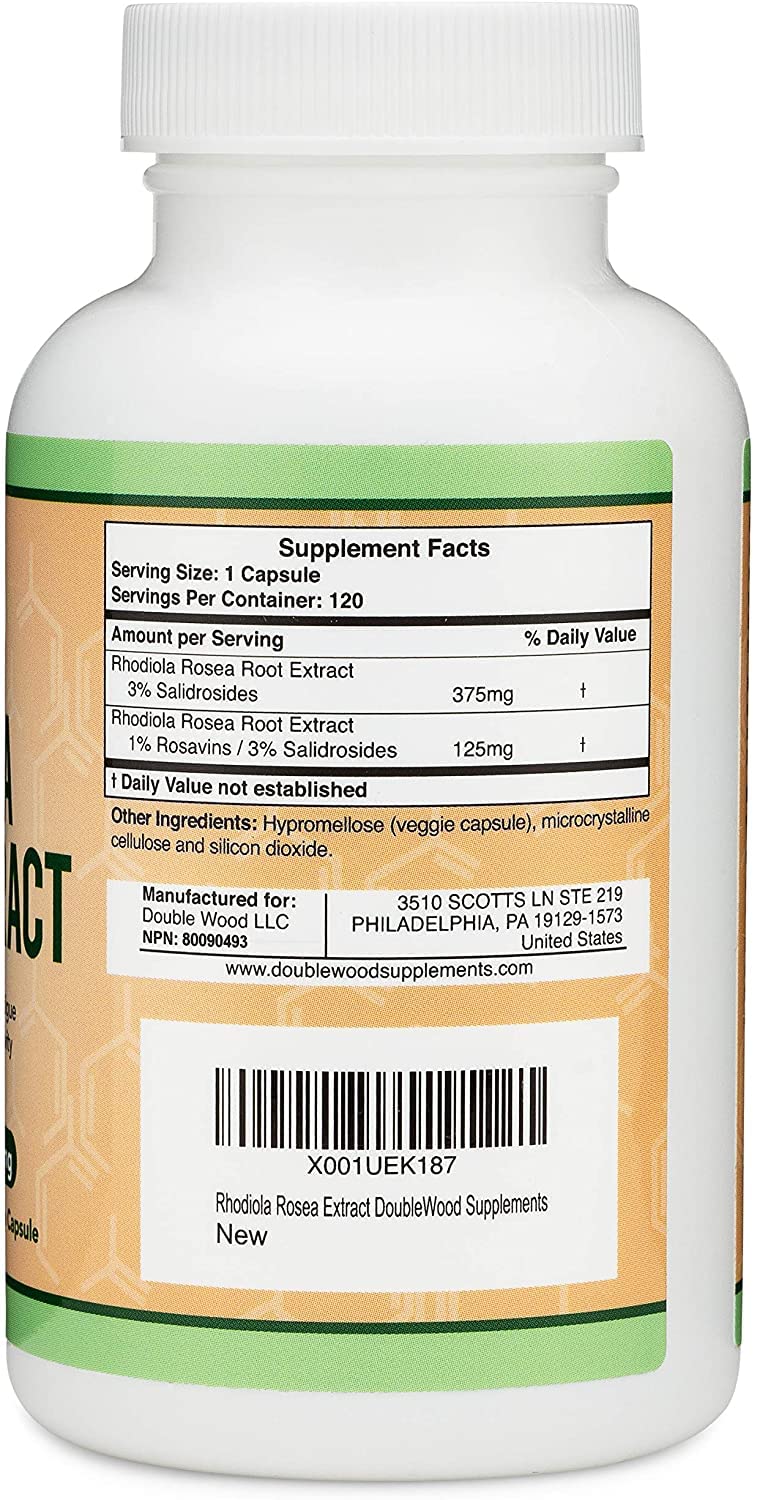Foto 3 pulgar | Suplemento Double Wood Rhodiola Rosea 500 mg 120 Cápsulas Veganas - Venta Internacional