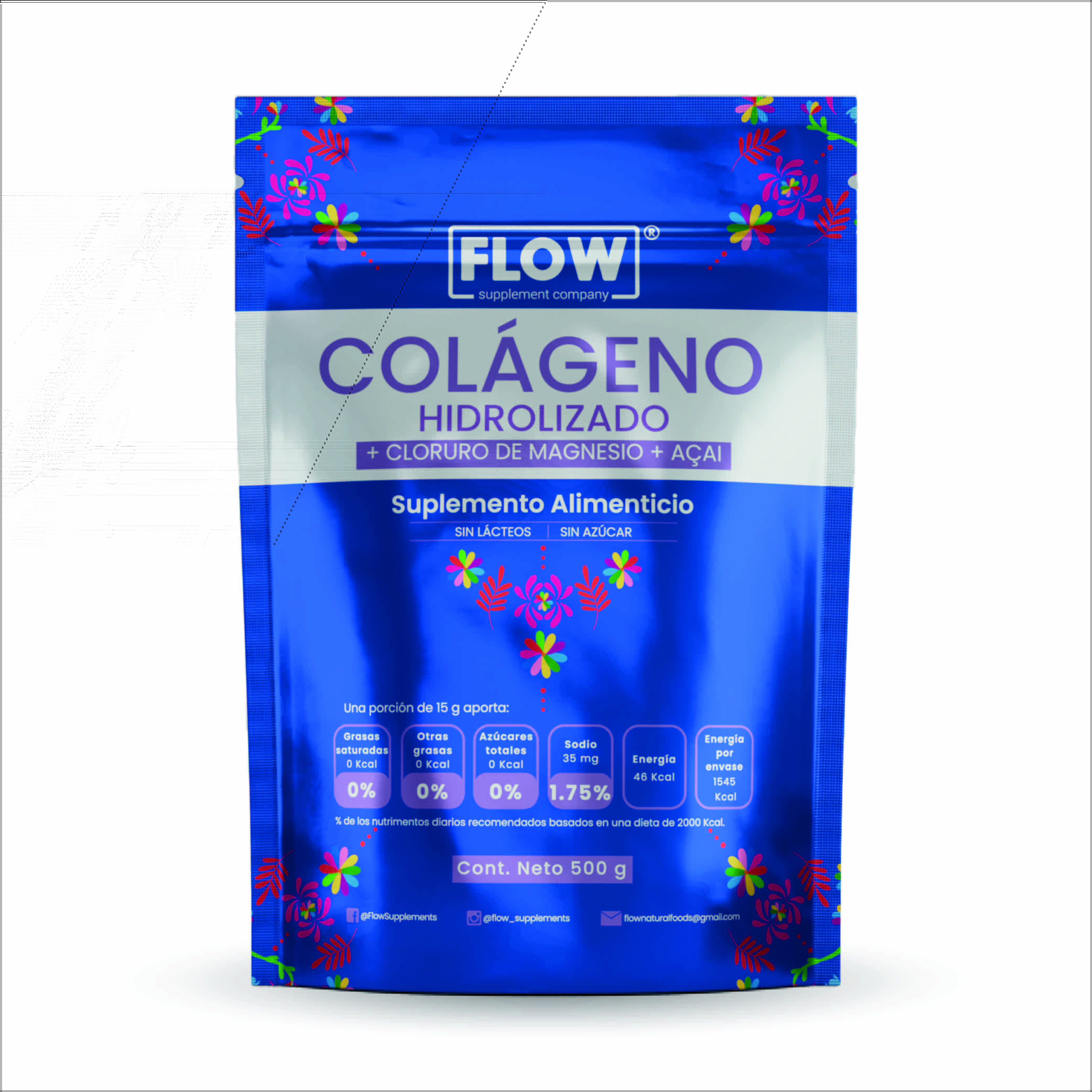 Foto 2 pulgar | Flow Vitaminas Minerales y Suplementoscolágeno Hidrolizado Açaí y Cloruro de Magnesio de 500 g