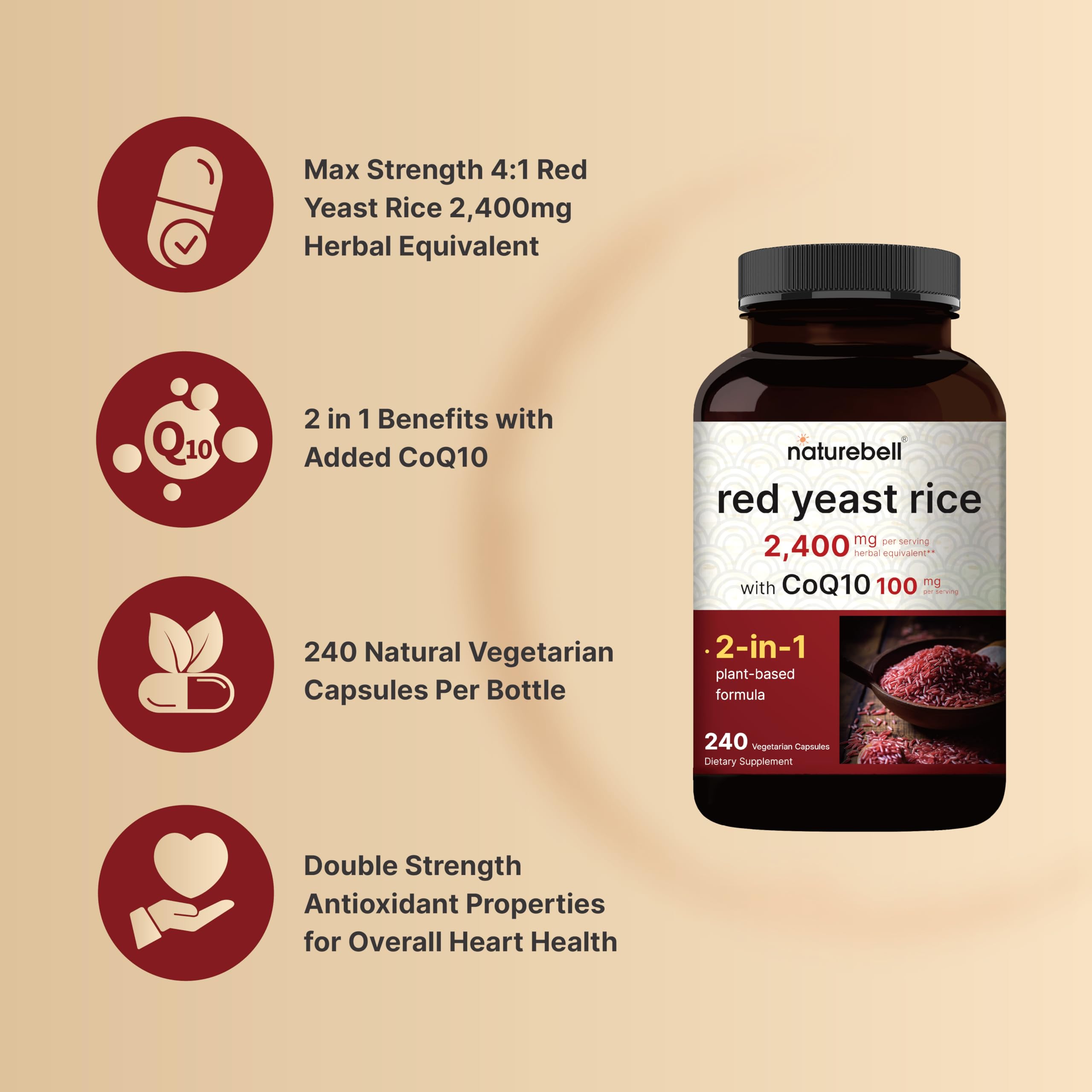 Foto 4 pulgar | Suplemento Naturebell Red Yeast Rice 240 Cápsulas-Venta Internacional