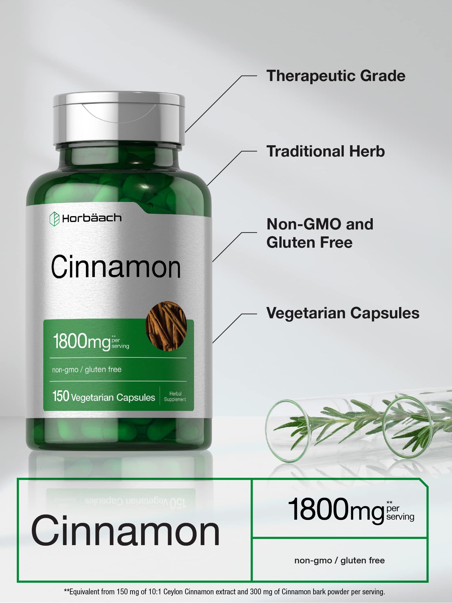Foto 3 | Suplemento Horbaach Canela 1800 mg 150 Cápsulas - Venta Internacional