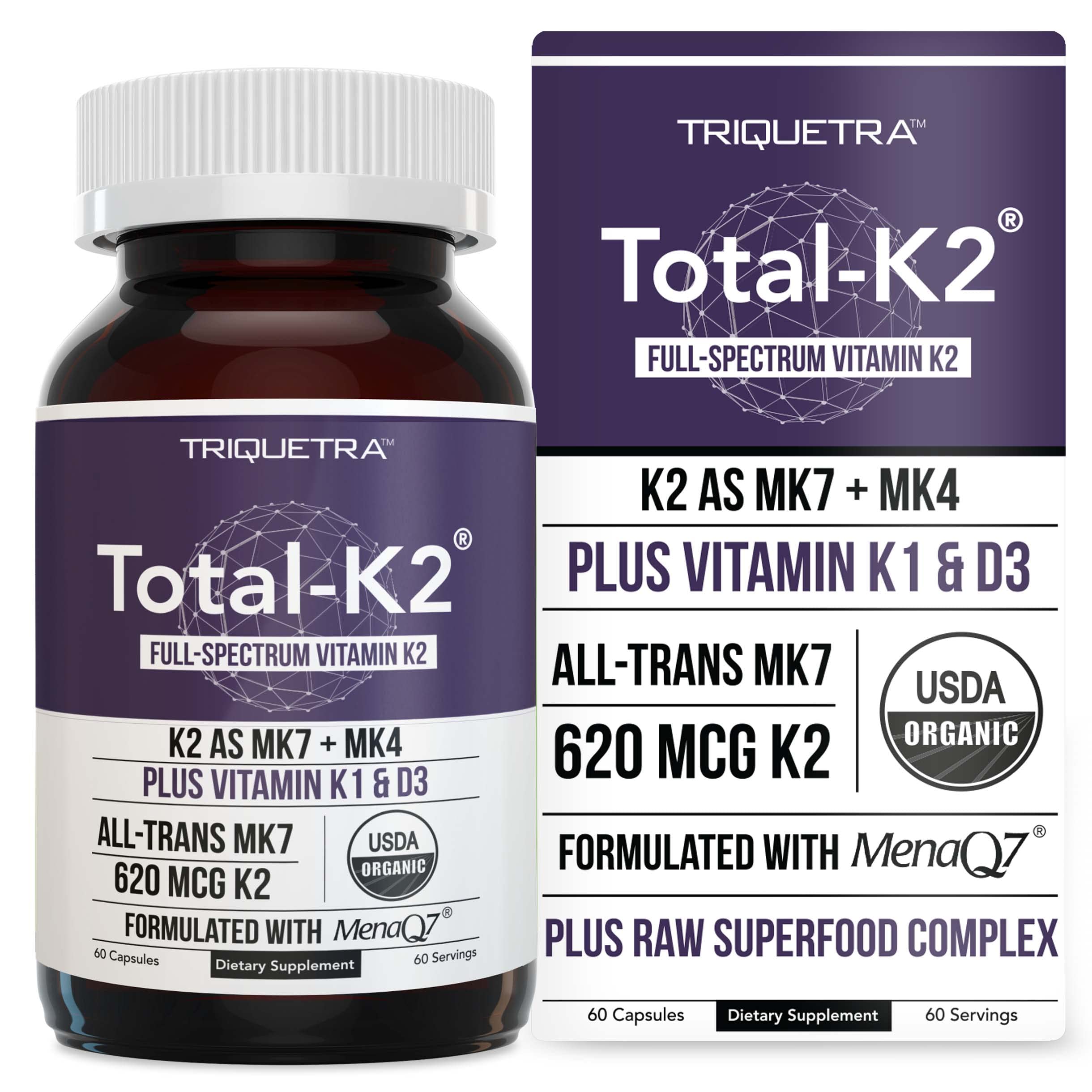 Foto 2 pulgar | Suplemento Triquetra Health Total K2 620 Mcg 60 Cápsulas - Venta Internacional.