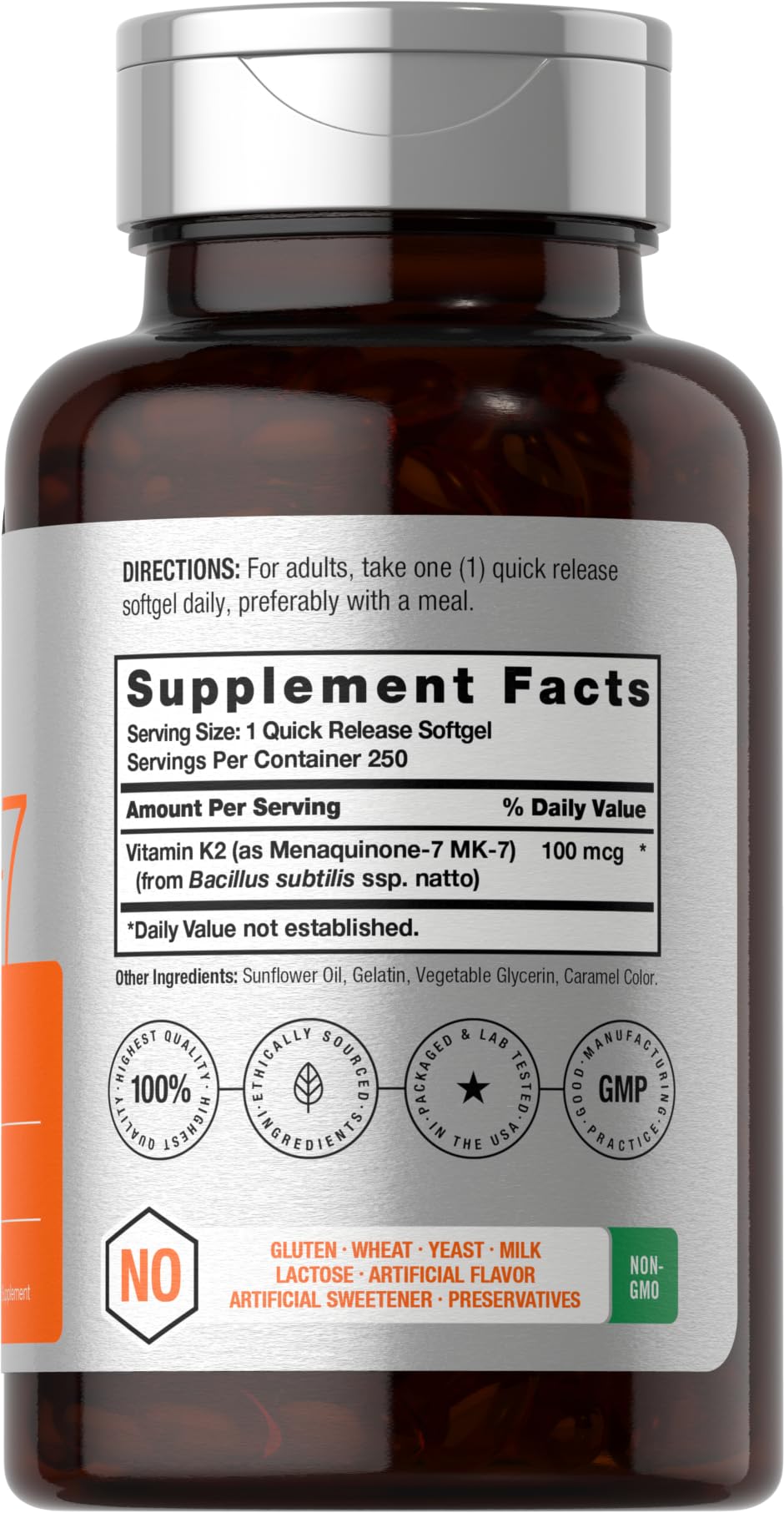 Foto 3 pulgar | Suplemento Horbäach Vitamina K2 Mk7 100 Mcg 250 Cápsulas- Venta Internacional