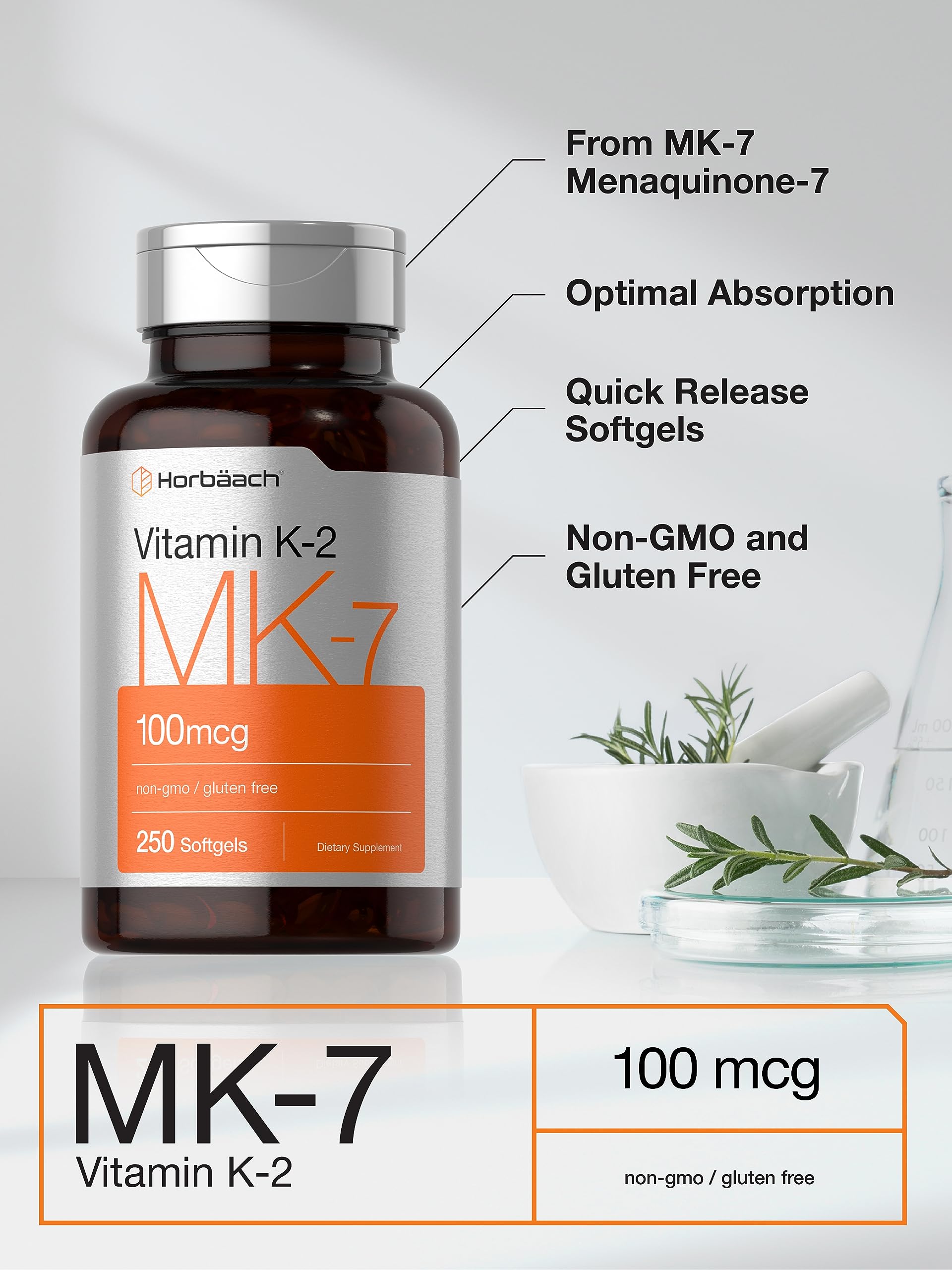 Foto 4 pulgar | Suplemento Horbäach Vitamina K2 Mk7 100 Mcg 250 Cápsulas- Venta Internacional