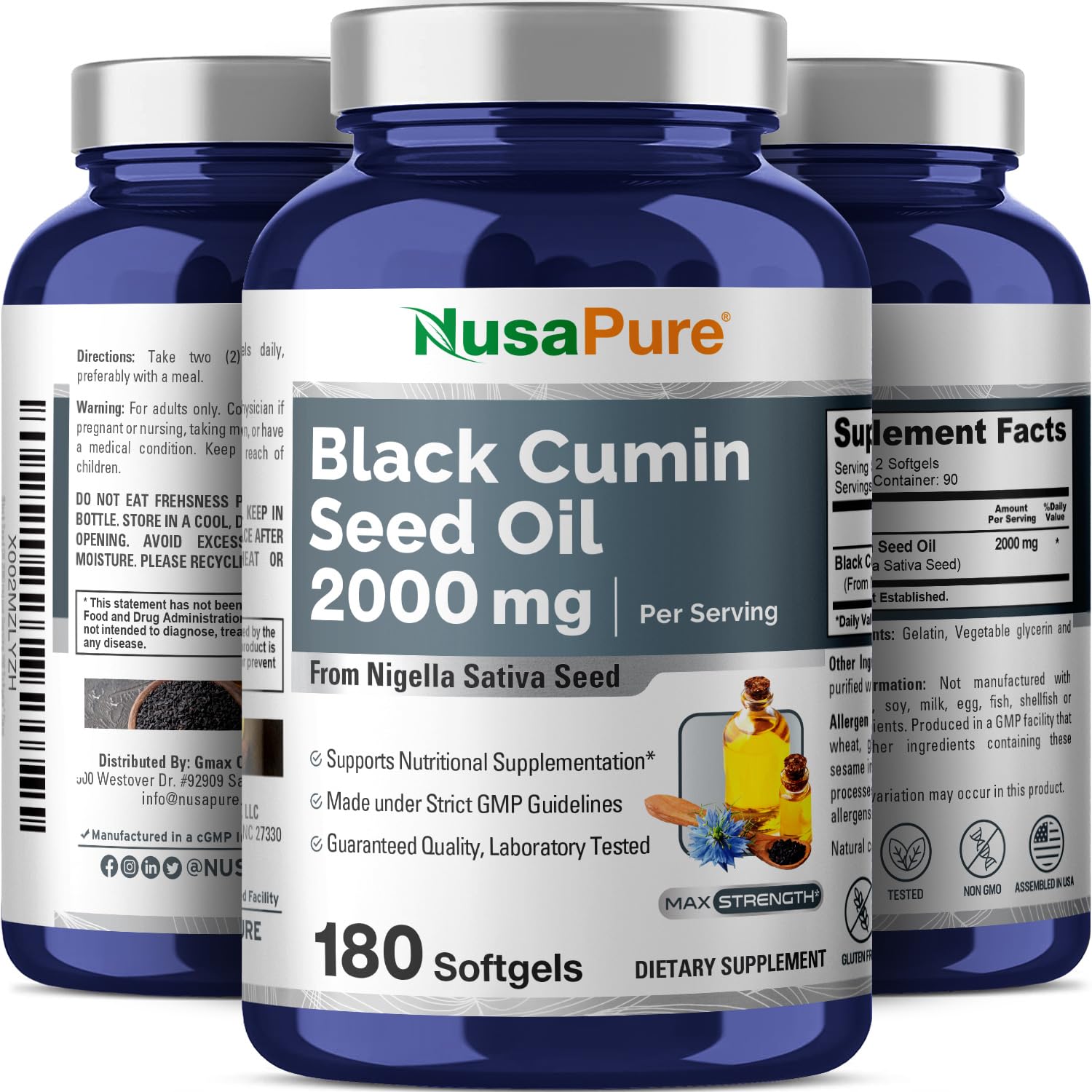 Foto 5 pulgar | Suplemento Nusapure Aceite de Semilla Negra 2000 mg 180 Cápsulas - Venta Internacional