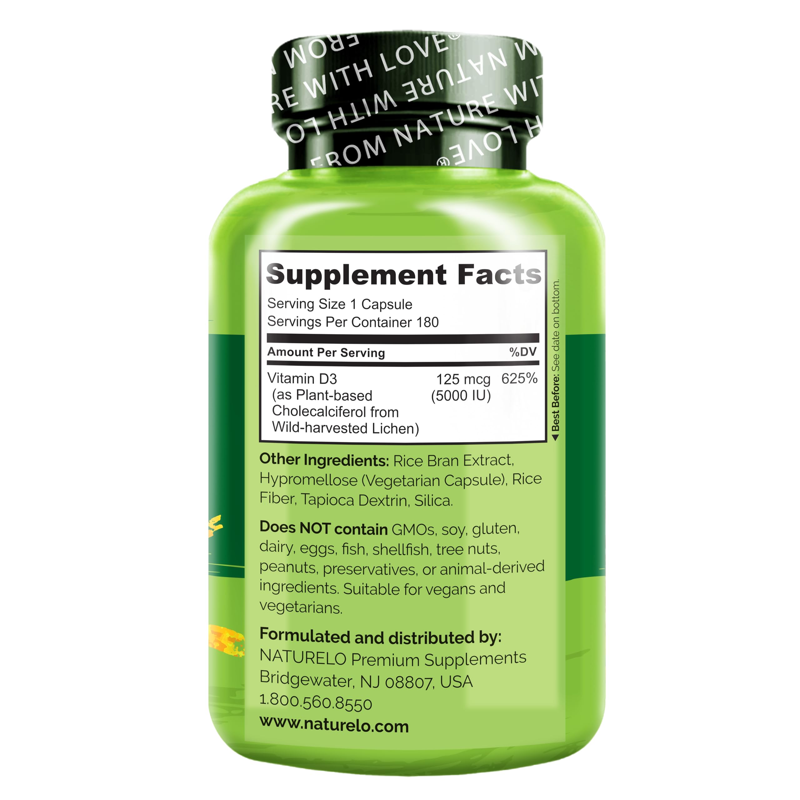 Foto 4 pulgar | Vitamina D3 Naturelo de 5000 Iu a Base de Plantas 180 Cápsulas - Venta Internacional