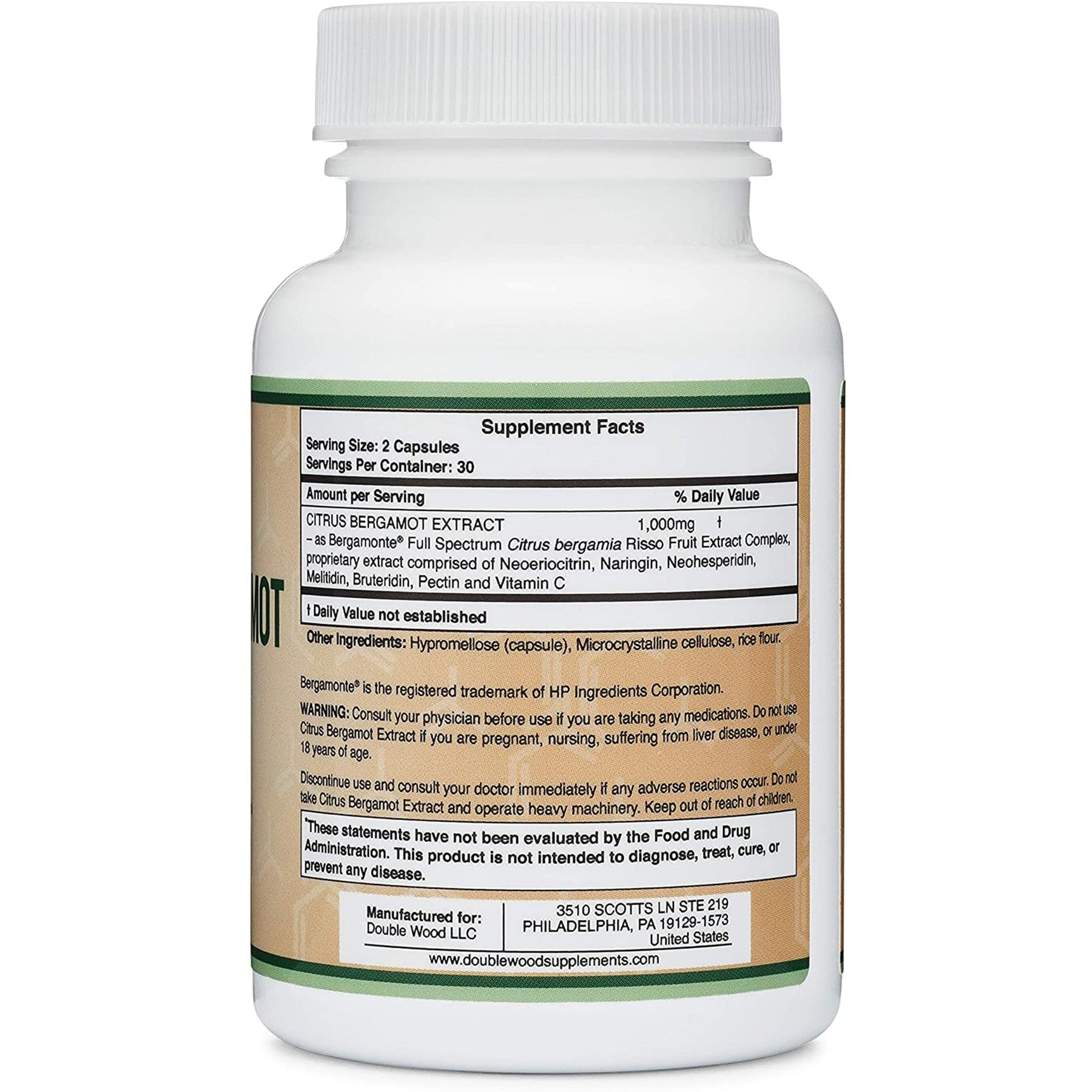 Foto 3 pulgar | Suplemento de Extracto de Bergamota Cítrica Double Wood 1000 mg - Venta Internacional