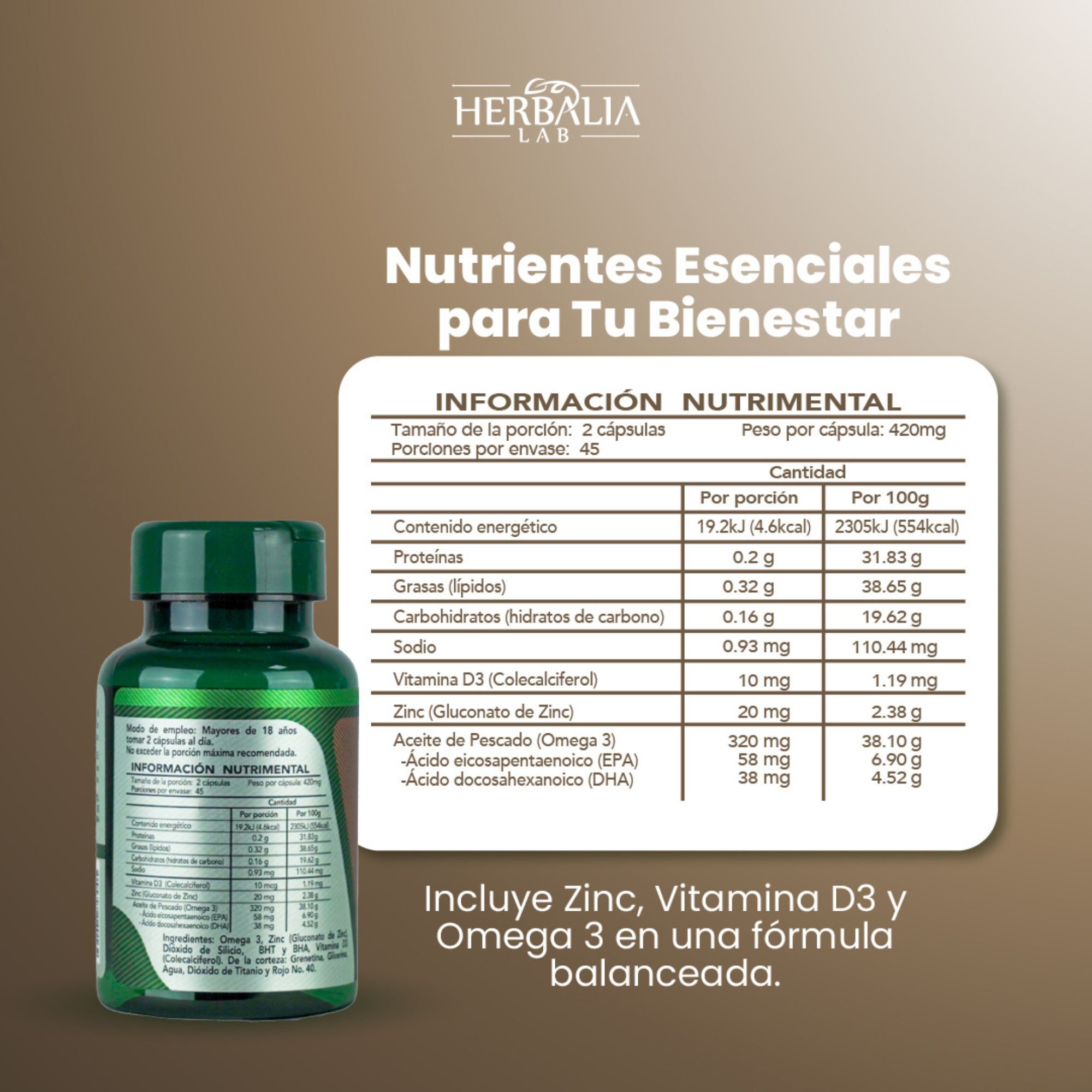 Foto 6 pulgar | Herbalia Lab Cápsulas De Zinc y Vitamina D3 Reforzadas con Omega 3