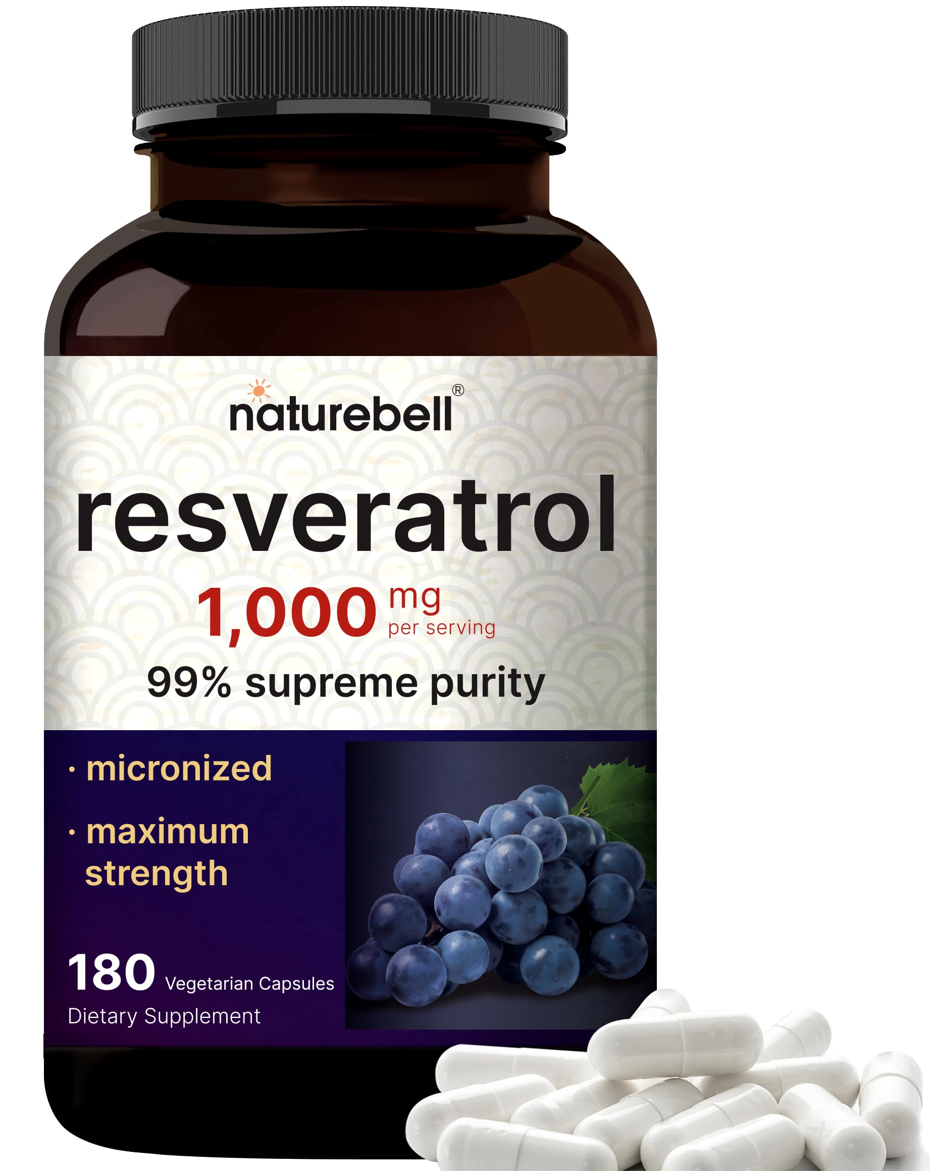 Foto 2 pulgar | Suplemento Naturebell Resveratrol 1000 mg 180 Cápsulas - Venta Internacional