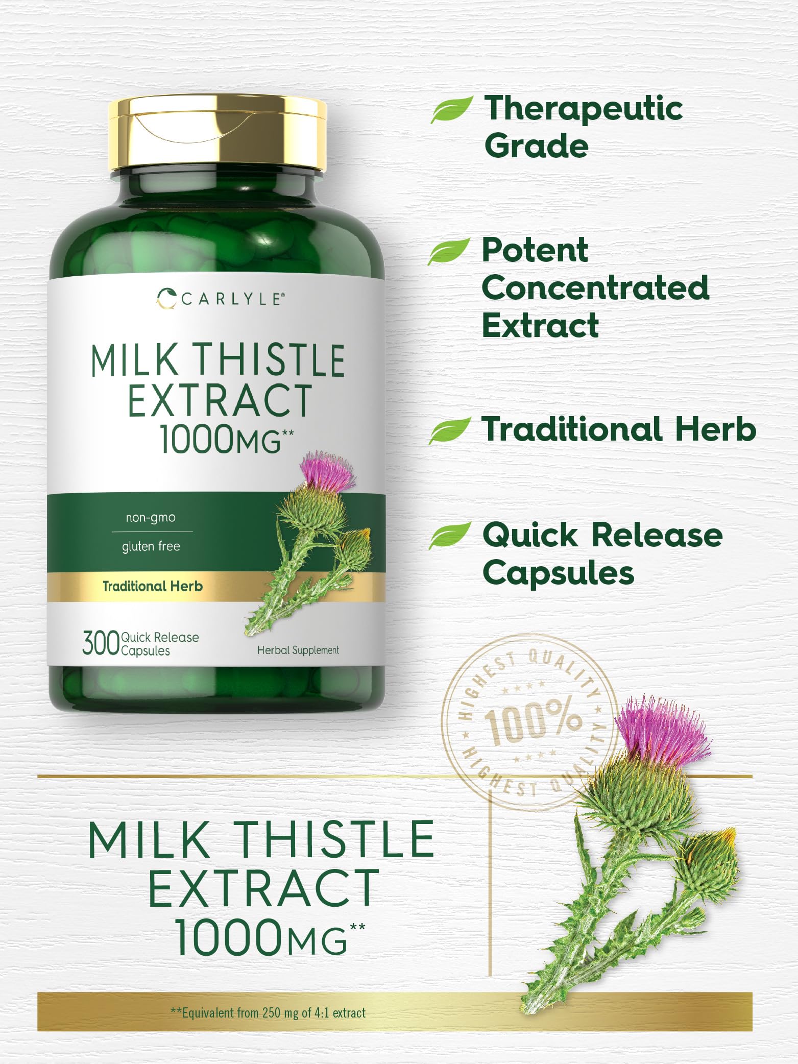 Foto 4 pulgar | Suplemento Carlyle Milk Thistle 1000 mg 300 Cápsulas - Venta Internacional