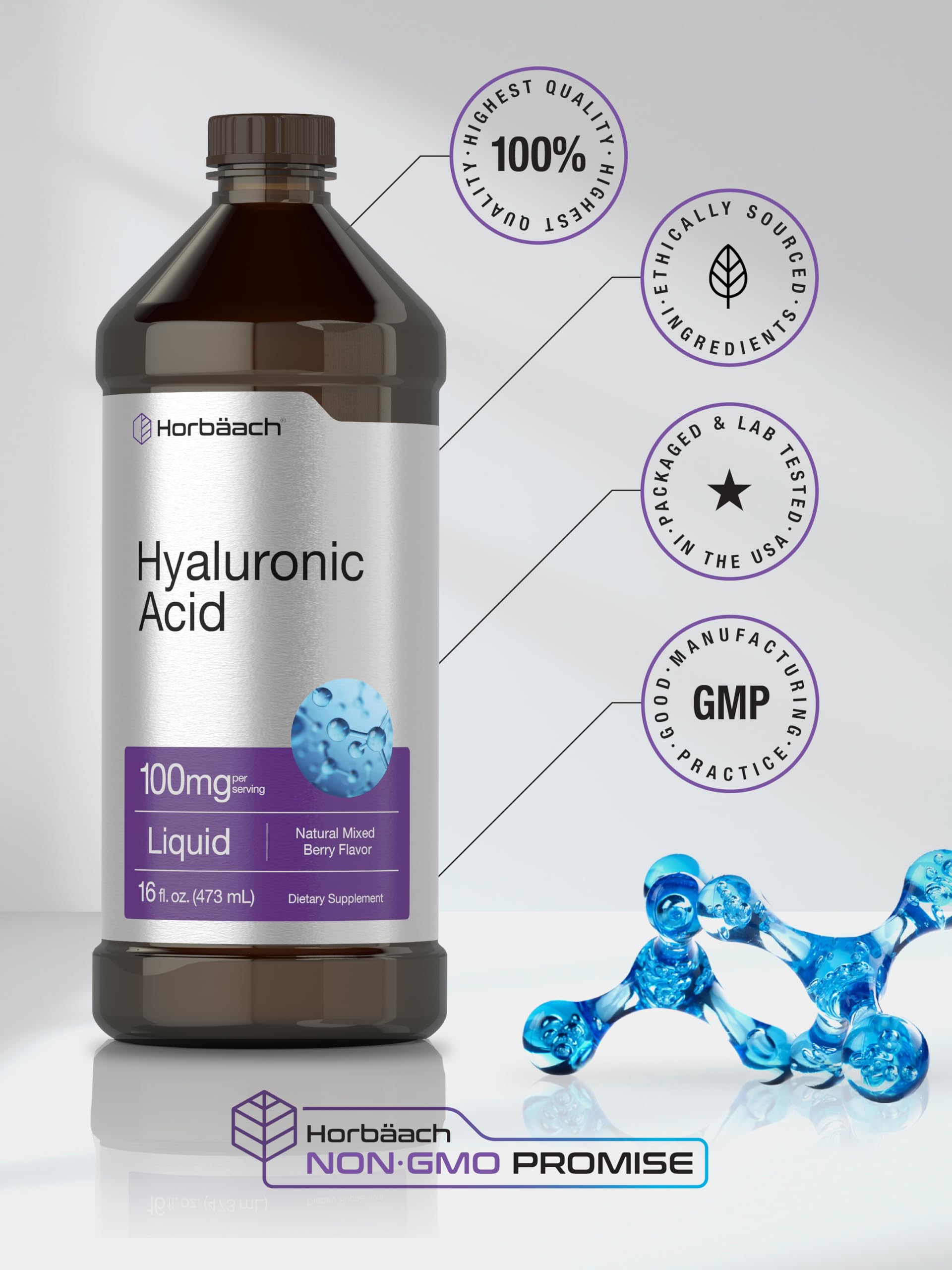 Foto 7 pulgar | Suplemento Horbäach  Ácido Hialurónico Líquido 100 mg 473 ml - Venta Internacional