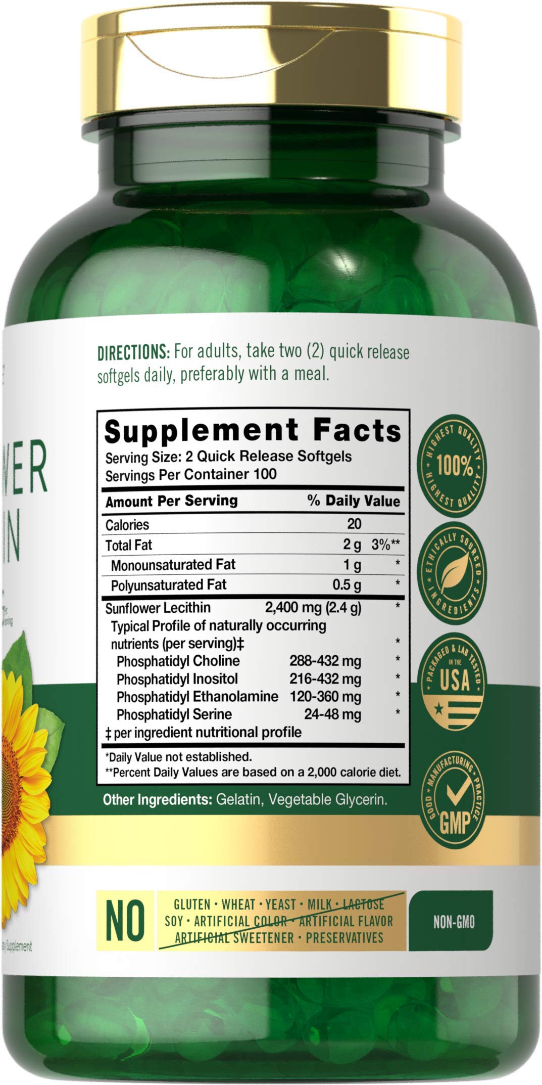 Foto 3 pulgar | Suplemento Carlyle Lecitina de Girasol 2400 Mg 200 Cápsulas- Venta Internacional