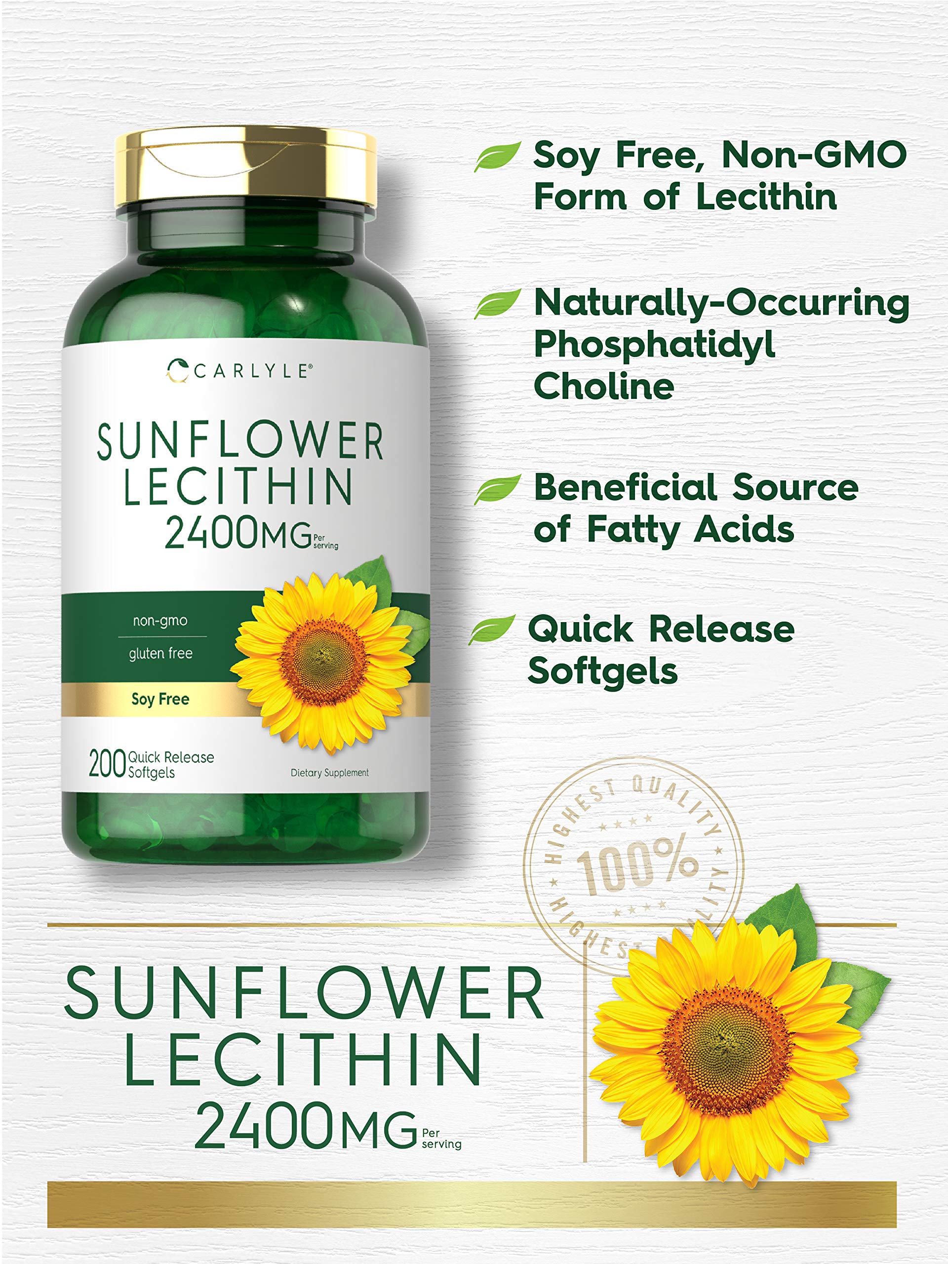 Foto 3 | Suplemento Carlyle Lecitina de Girasol 2400 Mg 200 Cápsulas- Venta Internacional