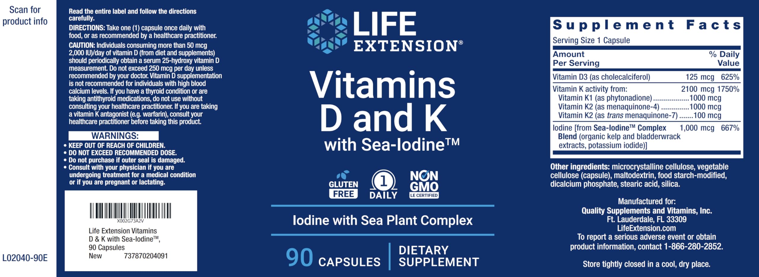 Foto 3 pulgar | Suplemento Vitaminas D y K de Life Extension con Yodo Marino - Venta Internacional
