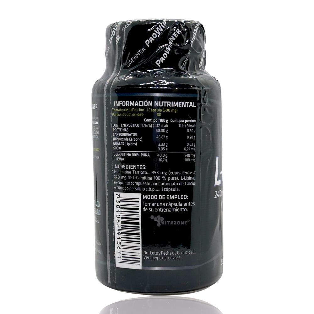 Foto 4 pulgar | L-Carnitina Pro Winner 600 mg 60 Cápsulas